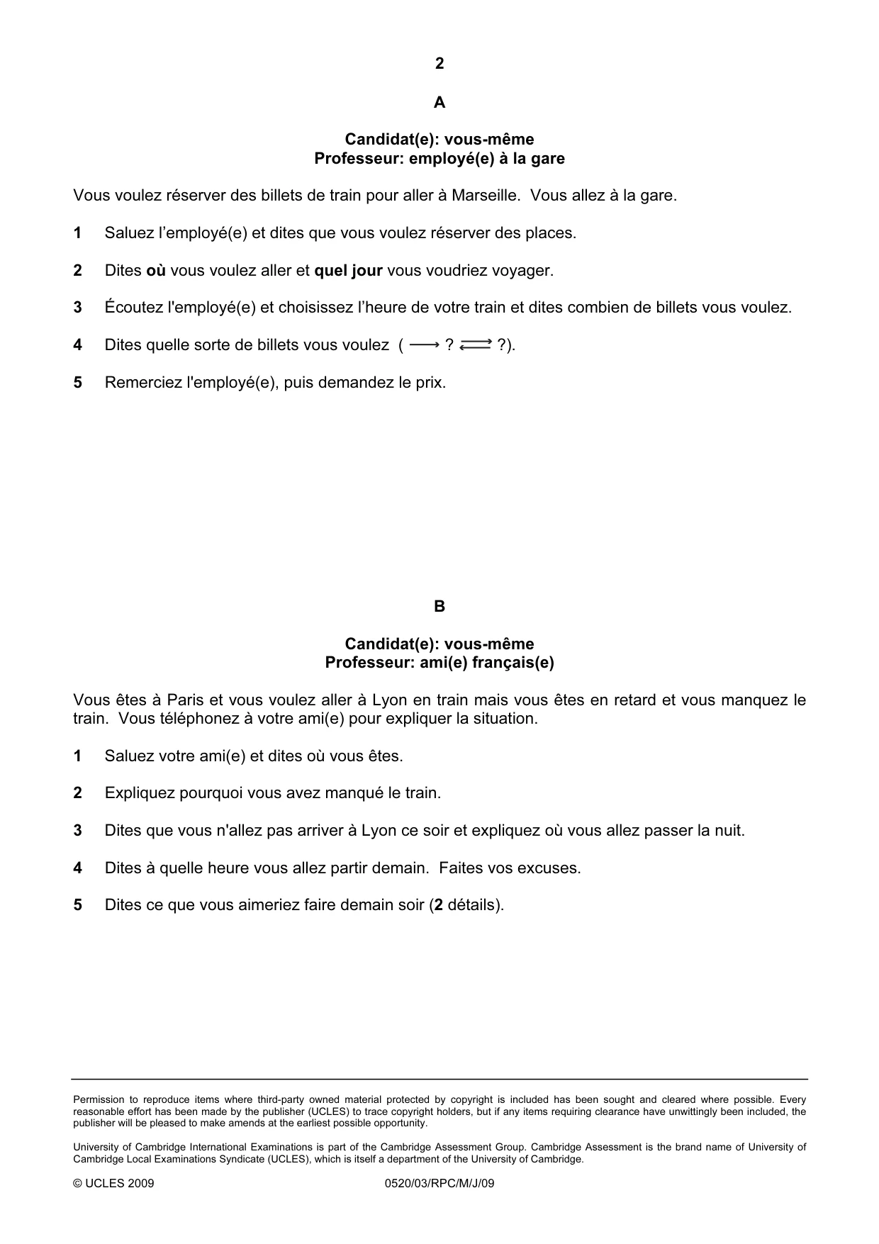 Cambridge IGCSE French - Foreign Language 0520 2009 May/June Paper 3 · Variant 1 question paper, page 4 of 18