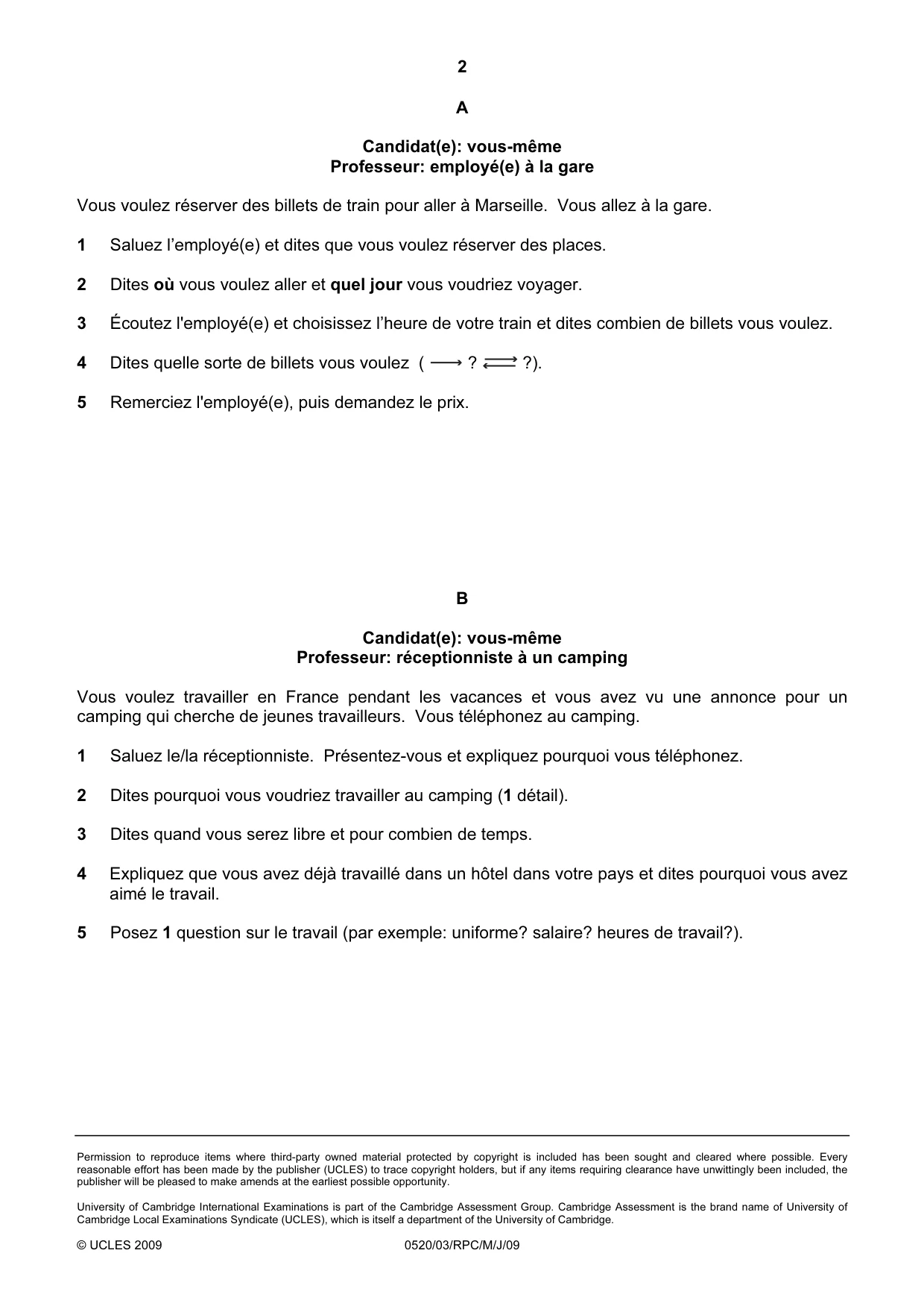 Cambridge IGCSE French - Foreign Language 0520 2009 May/June Paper 3 · Variant 1 question paper, page 6 of 18
