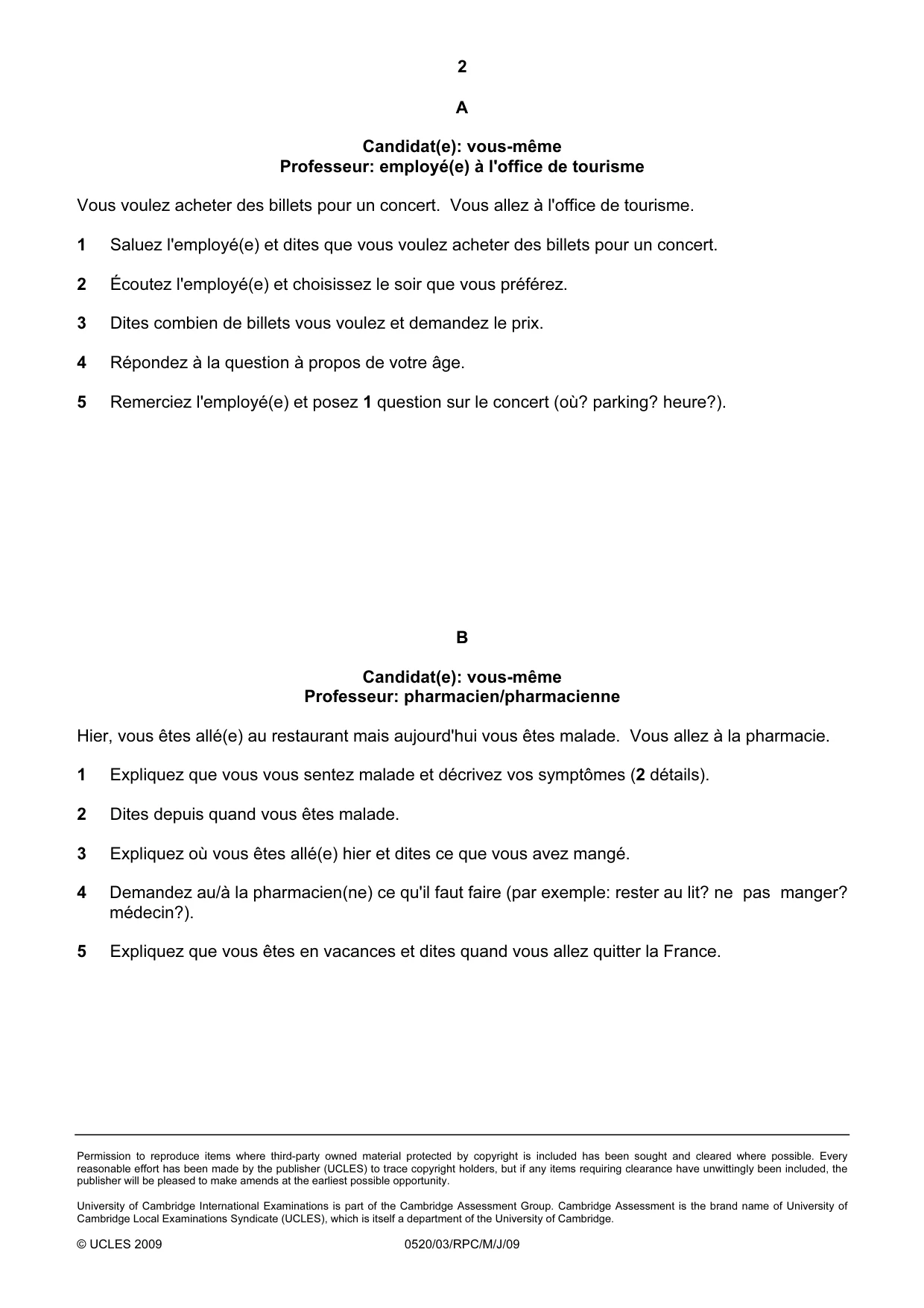Cambridge IGCSE French - Foreign Language 0520 2009 May/June Paper 3 · Variant 1 question paper, page 8 of 18