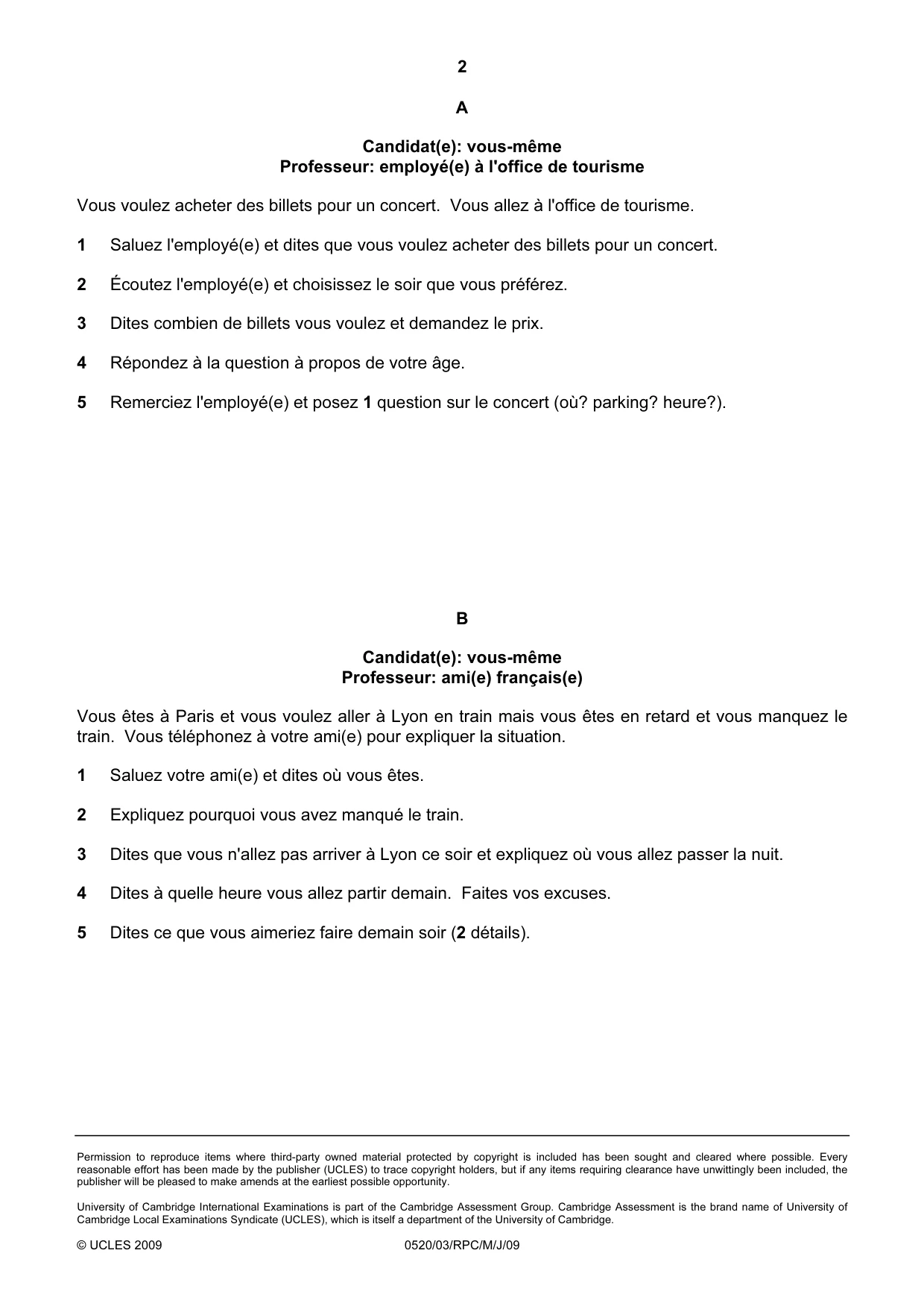 Cambridge IGCSE French - Foreign Language 0520 2009 May/June Paper 3 · Variant 1 question paper, page 10 of 18