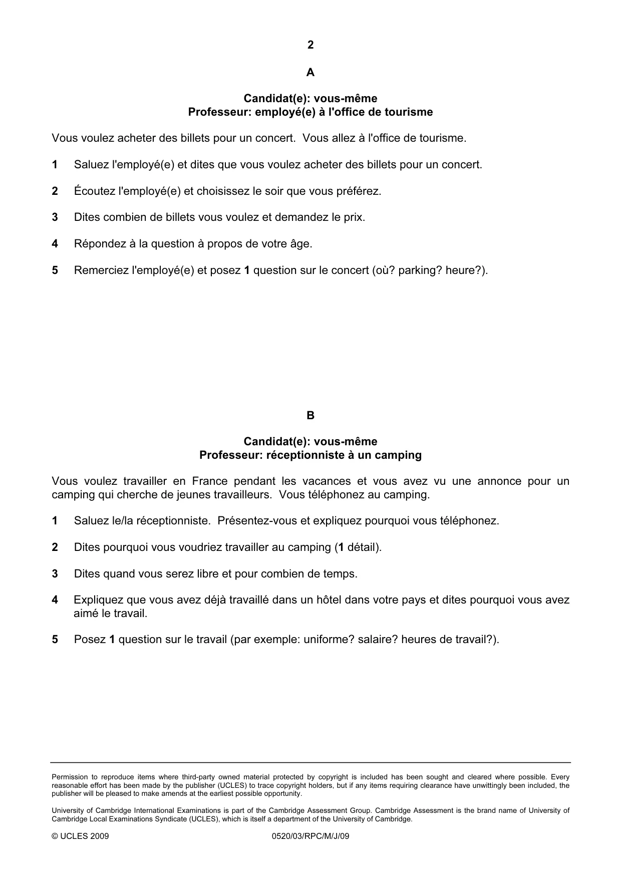 Cambridge IGCSE French - Foreign Language 0520 2009 May/June Paper 3 · Variant 1 question paper, page 12 of 18