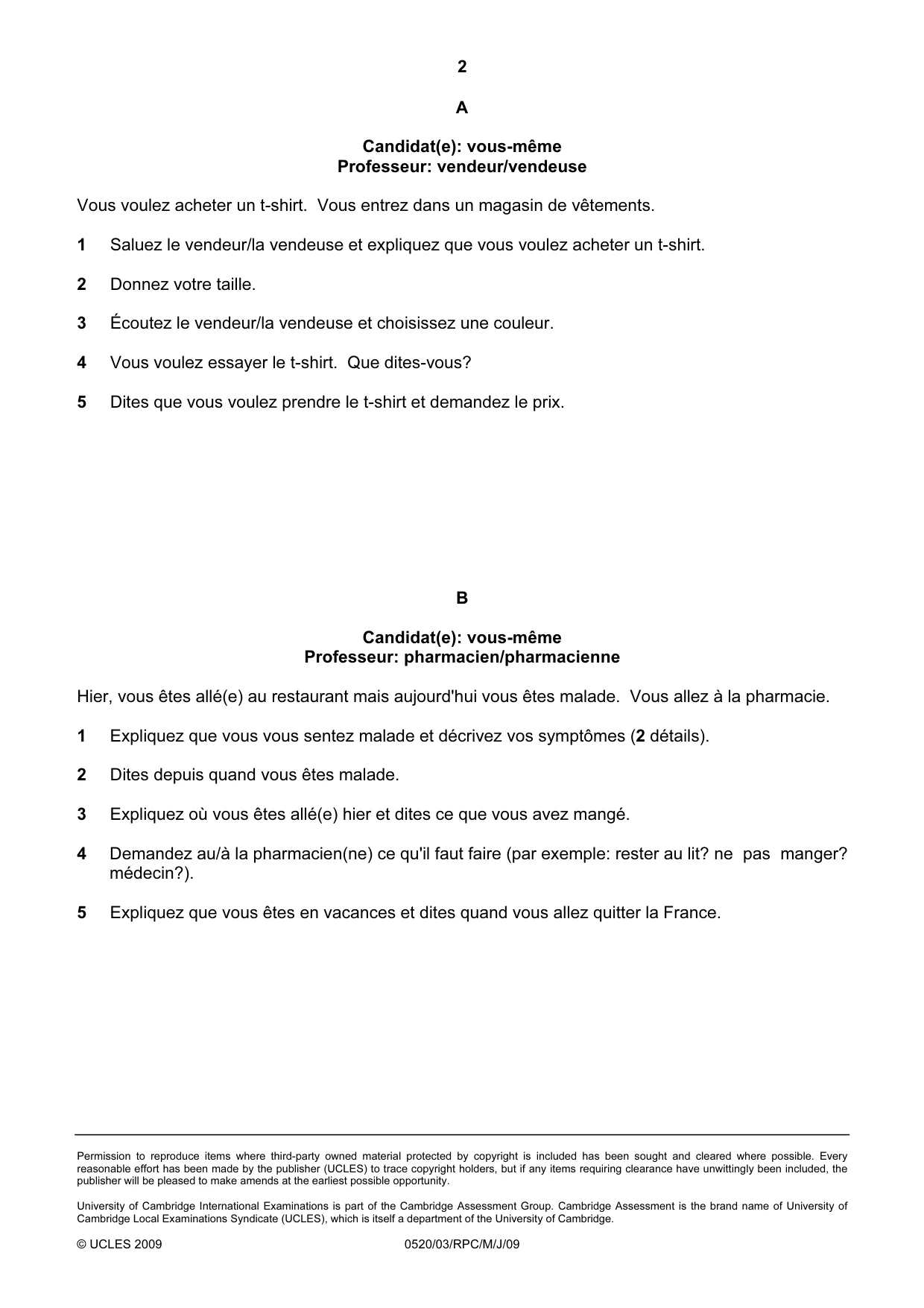 Cambridge IGCSE French - Foreign Language 0520 2009 May/June Paper 3 · Variant 1 question paper, page 14 of 18