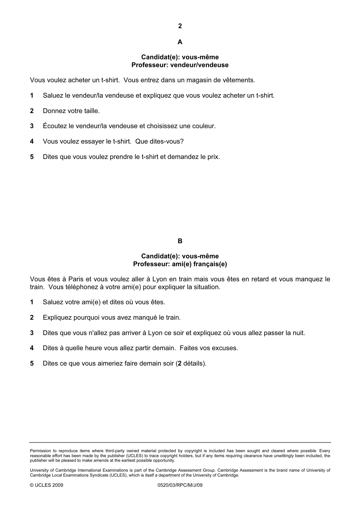 Cambridge IGCSE French - Foreign Language 0520 2009 May/June Paper 3 · Variant 1 question paper, page 16 of 18