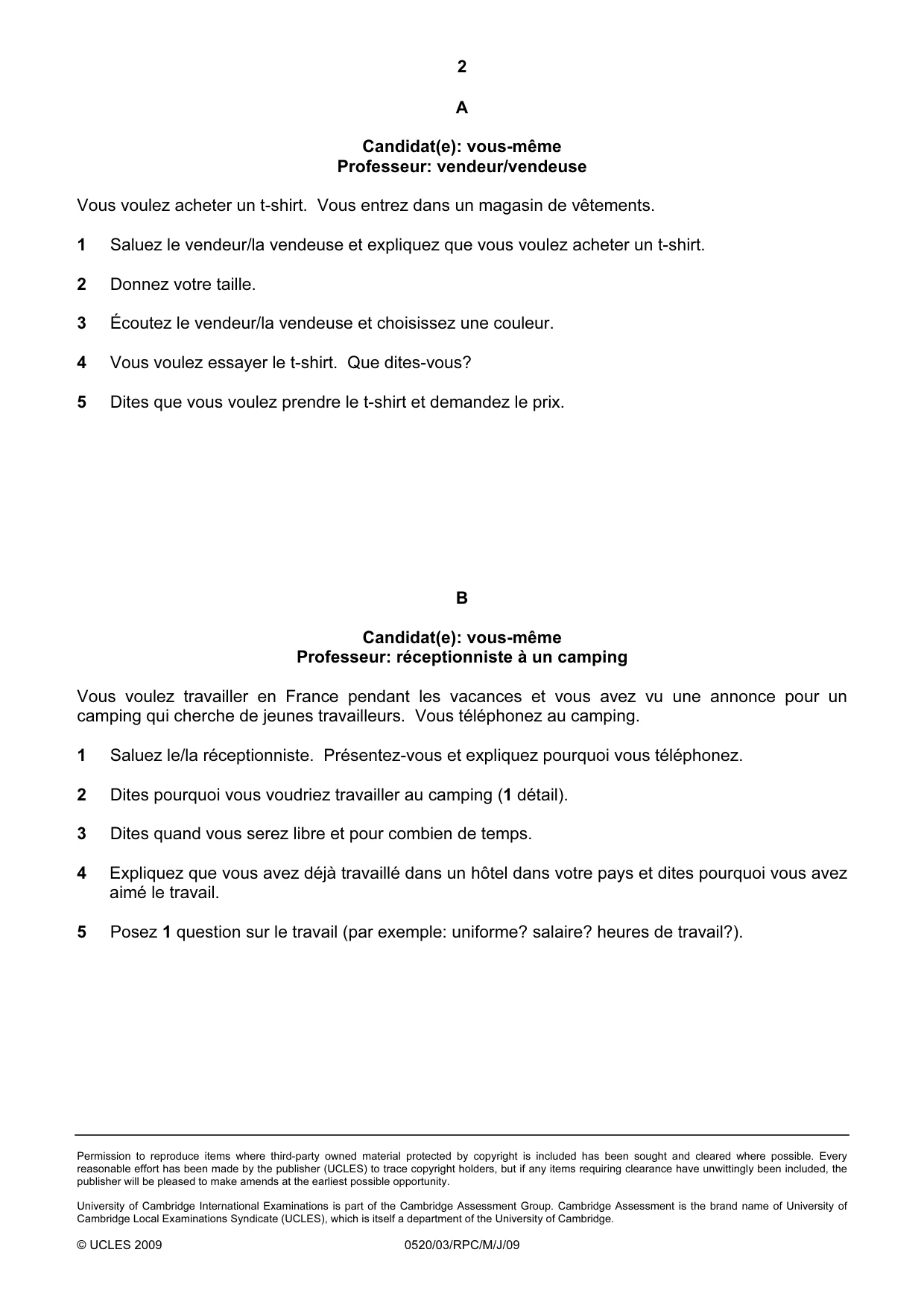 Cambridge IGCSE French - Foreign Language 0520 2009 May/June Paper 3 · Variant 1 question paper, page 18 of 18