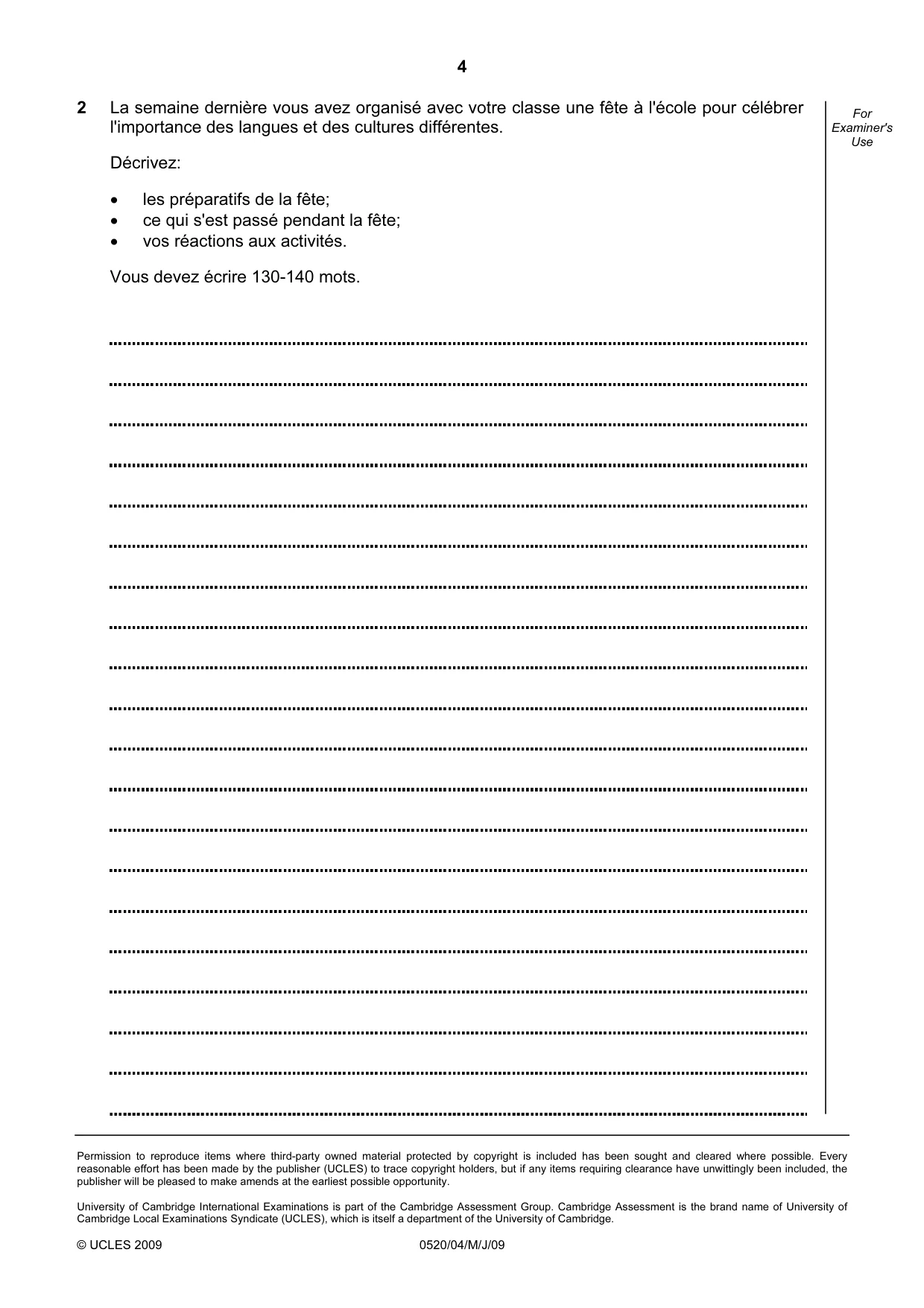 Cambridge IGCSE French - Foreign Language 0520 2009 May/June Paper 4 · Variant 1 question paper, page 4 of 4
