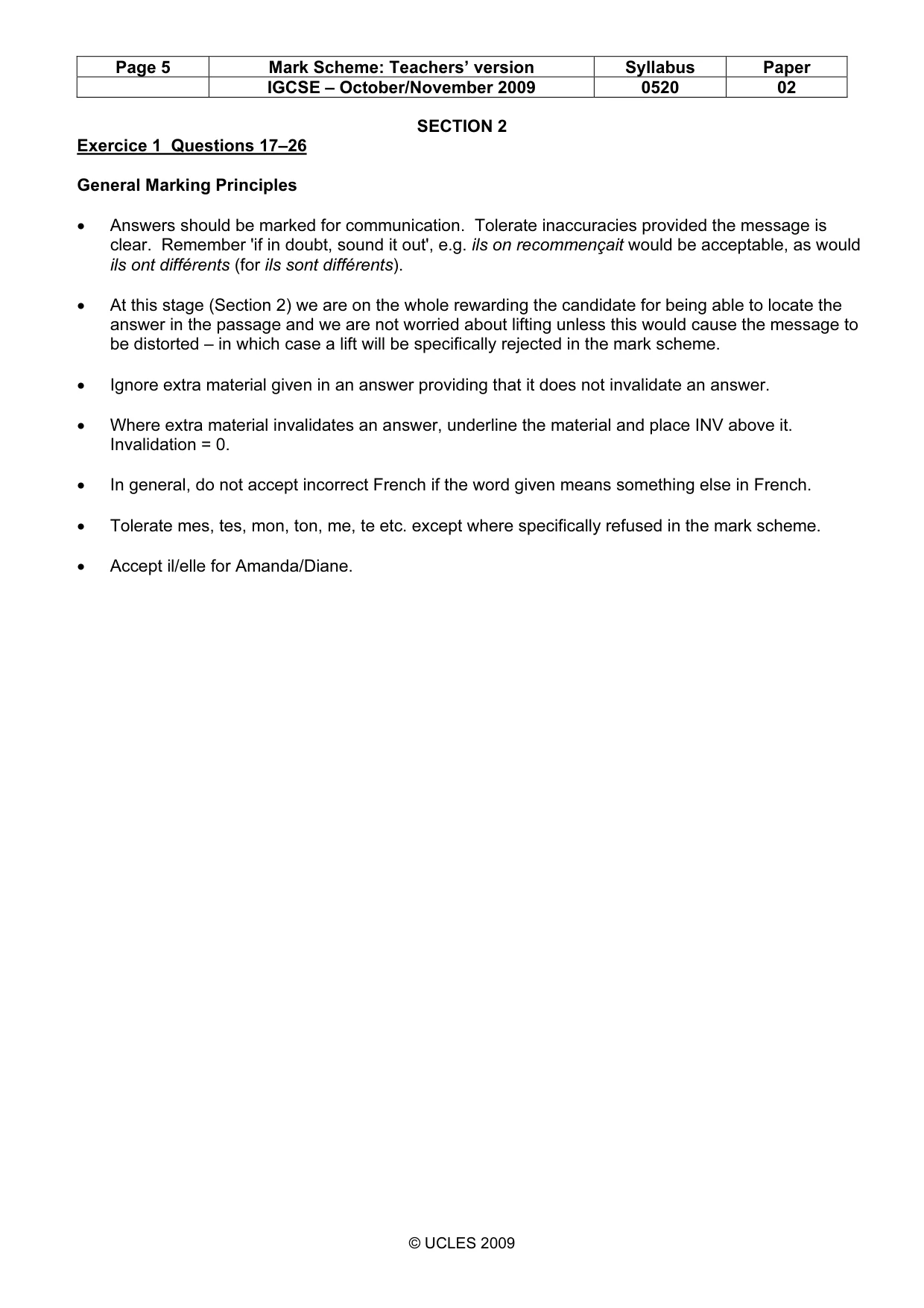 Mark scheme, page 5 of 10