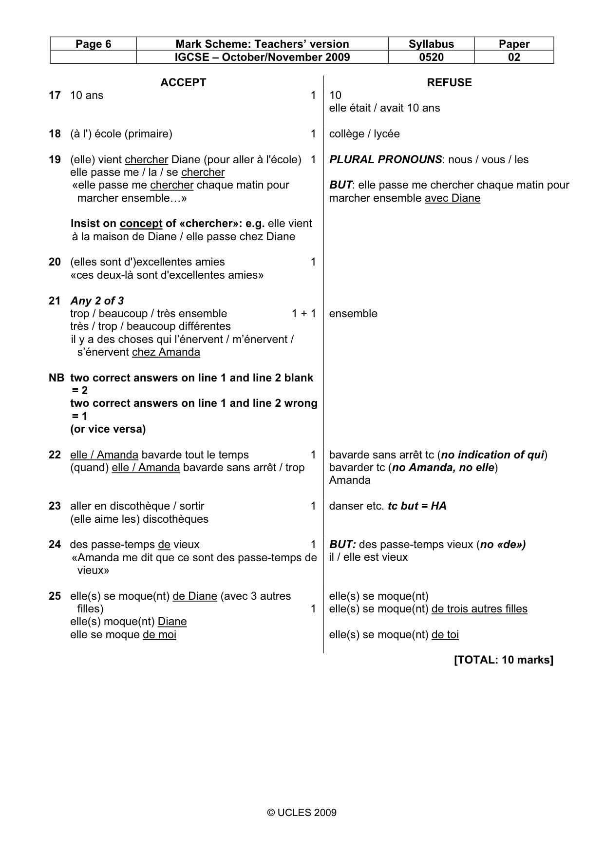 Mark scheme, page 6 of 10