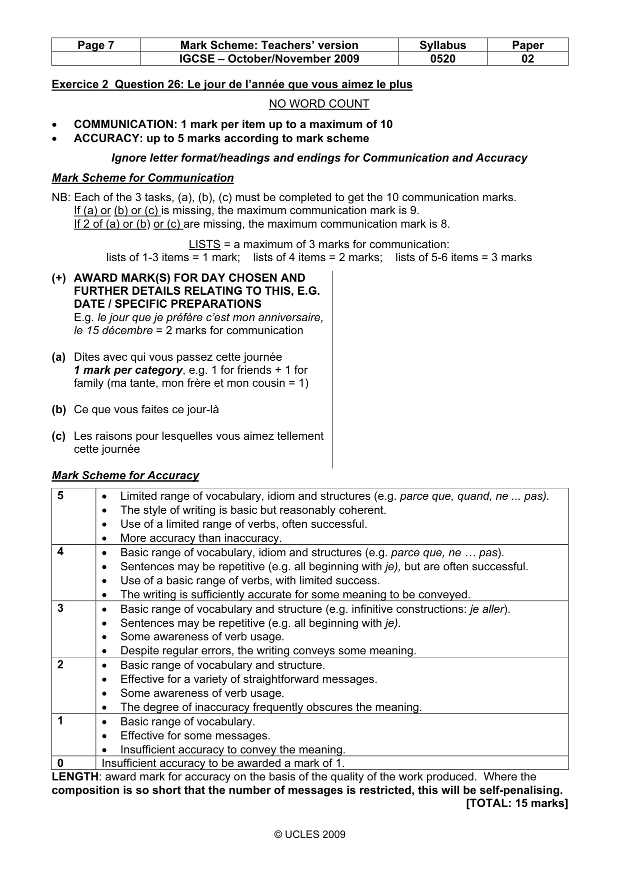 Mark scheme, page 7 of 10