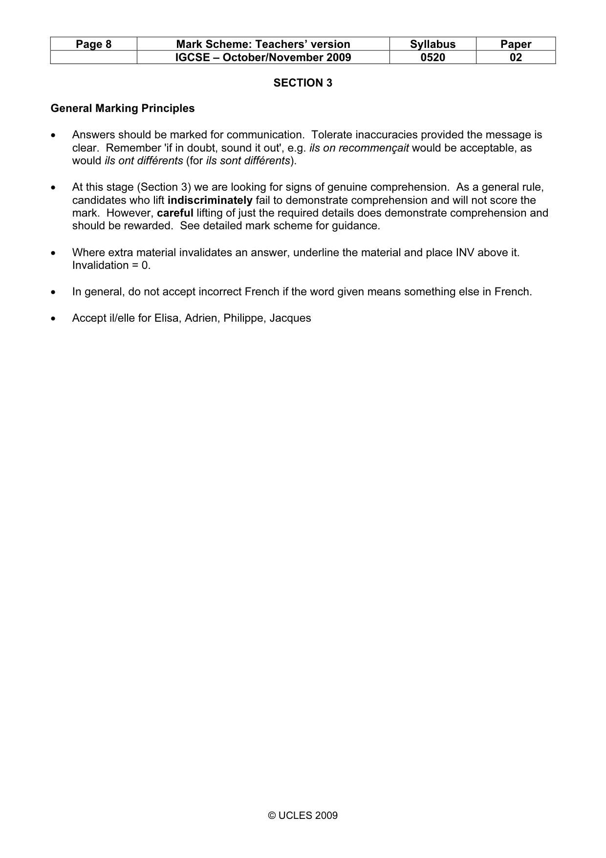 Mark scheme, page 8 of 10