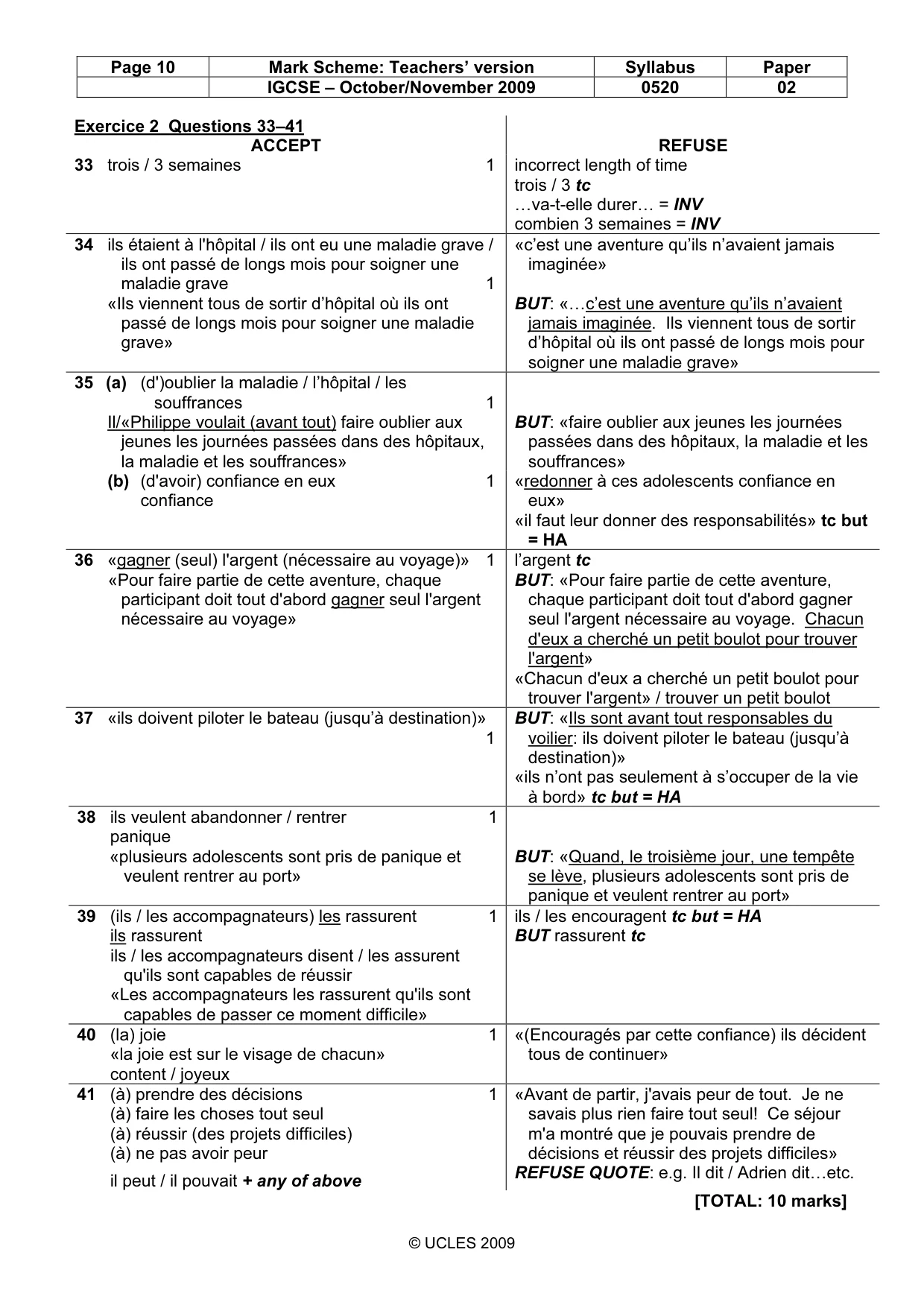 Mark scheme, page 10 of 10