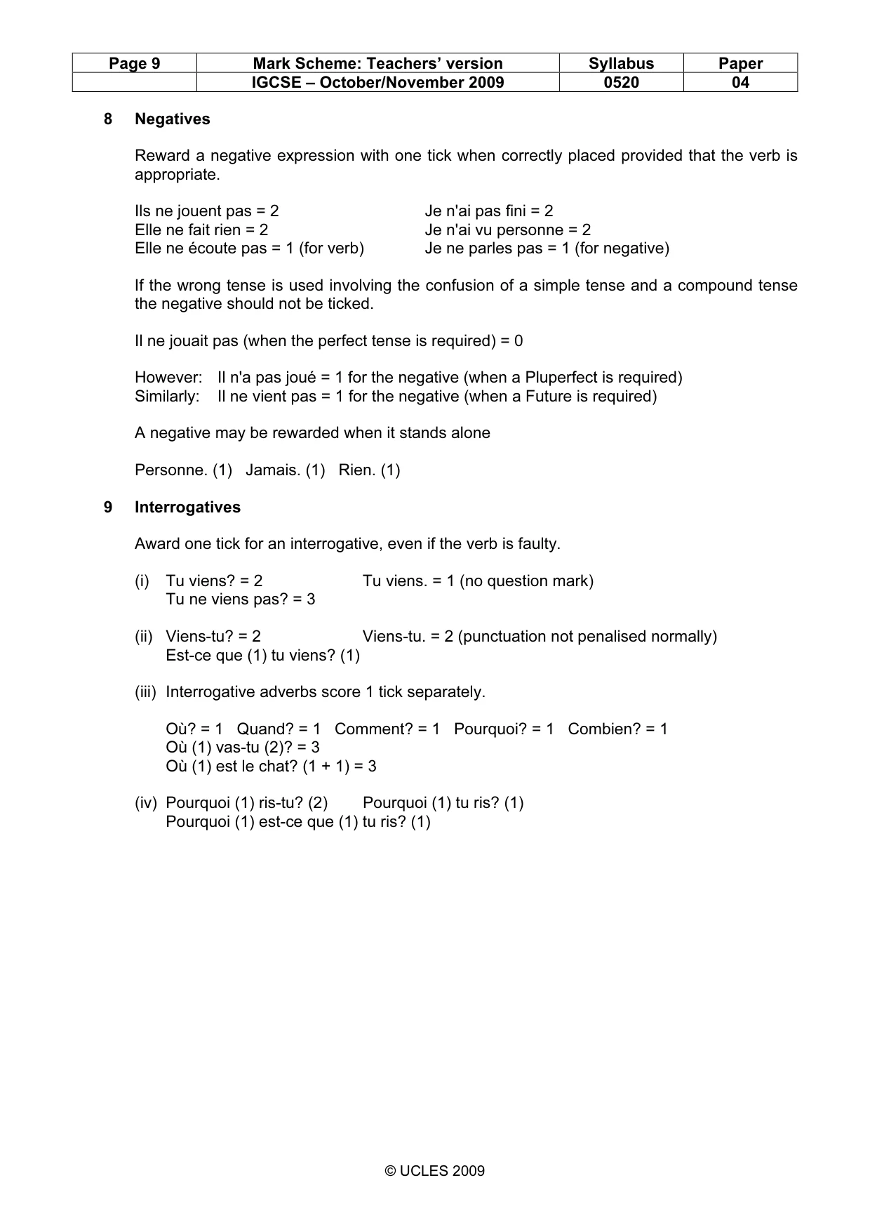 Mark scheme, page 9 of 16