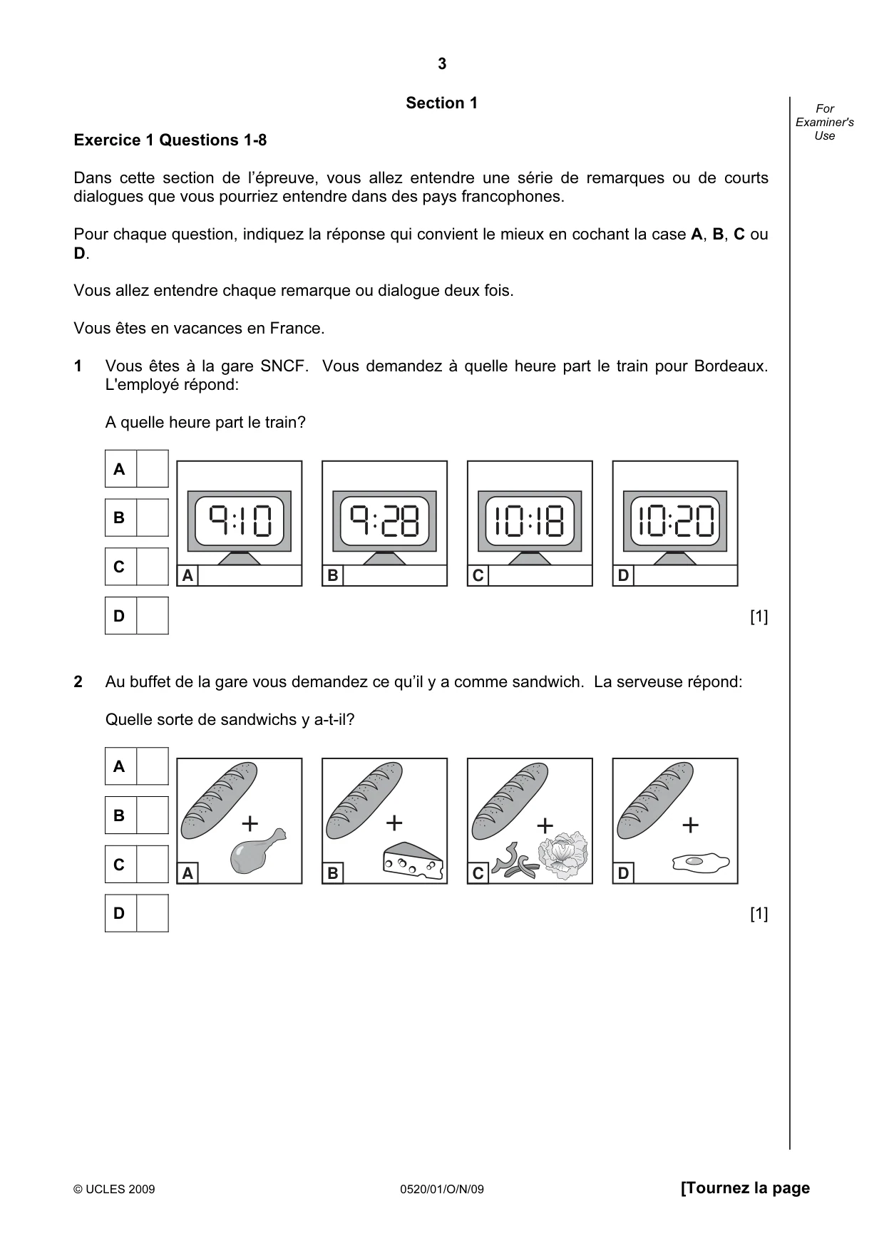 Cambridge IGCSE French - Foreign Language 0520 2009 Oct/Nov Paper 1 · Variant 1 question paper, page 3 of 12