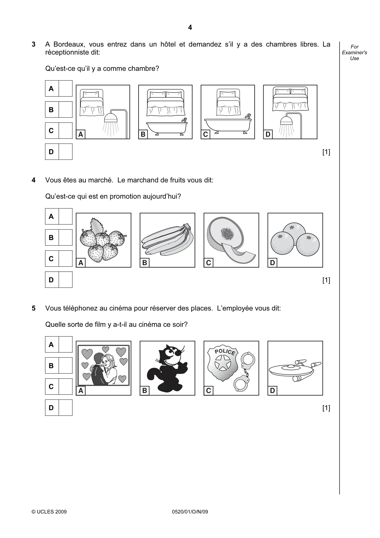Cambridge IGCSE French - Foreign Language 0520 2009 Oct/Nov Paper 1 · Variant 1 question paper, page 4 of 12