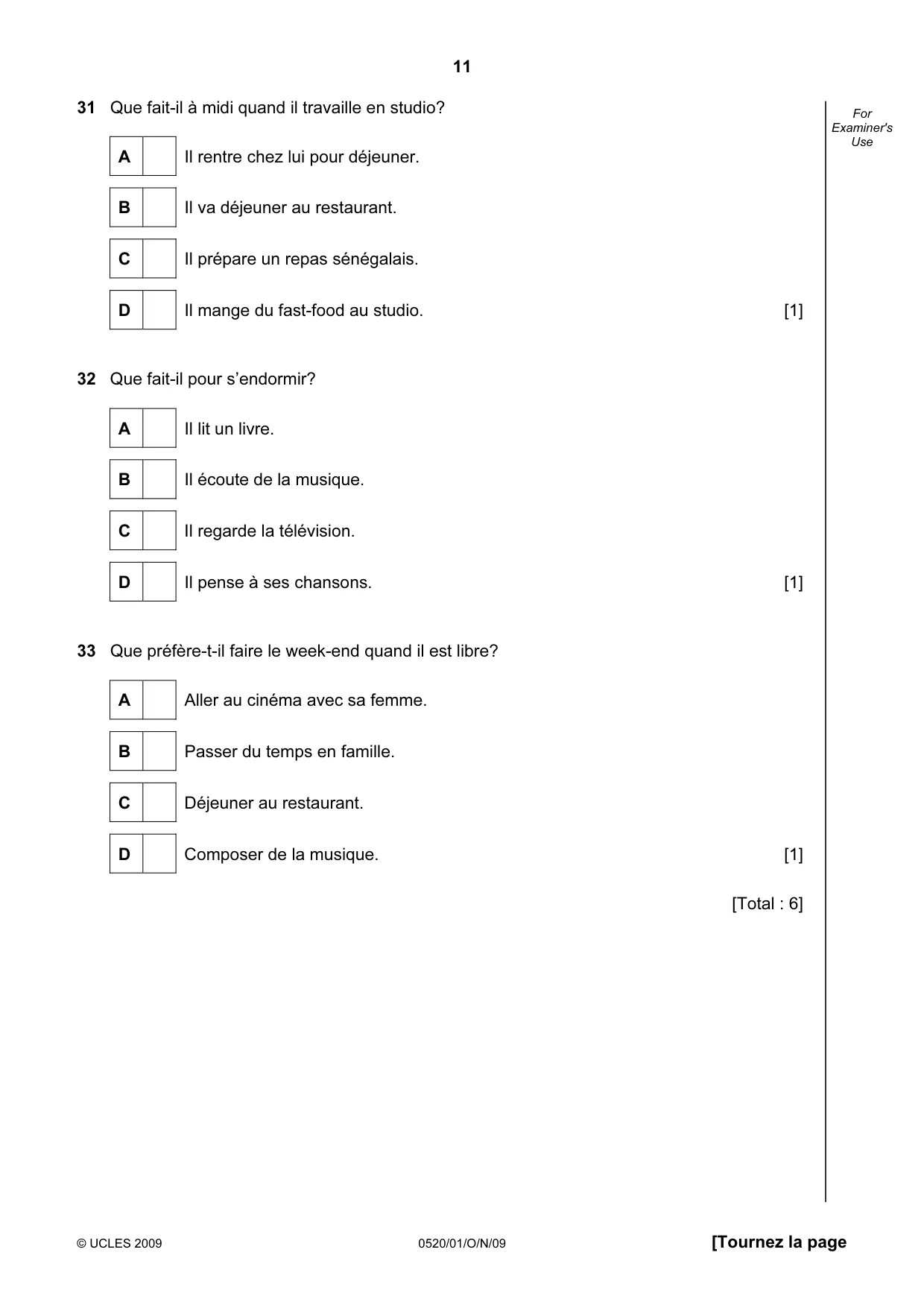 Cambridge IGCSE French - Foreign Language 0520 2009 Oct/Nov Paper 1 · Variant 1 question paper, page 11 of 12