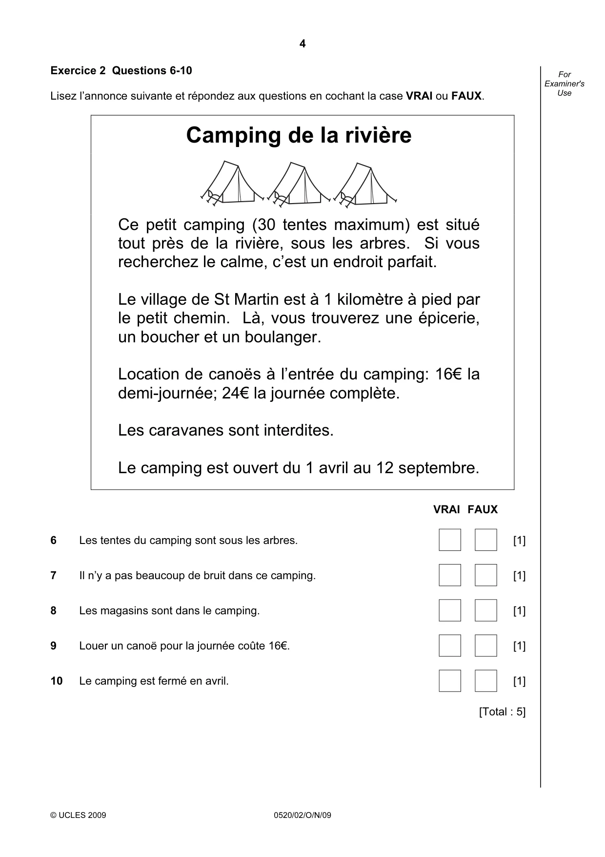 Cambridge IGCSE French - Foreign Language 0520 2009 Oct/Nov Paper 2 · Variant 1 question paper, page 4 of 16