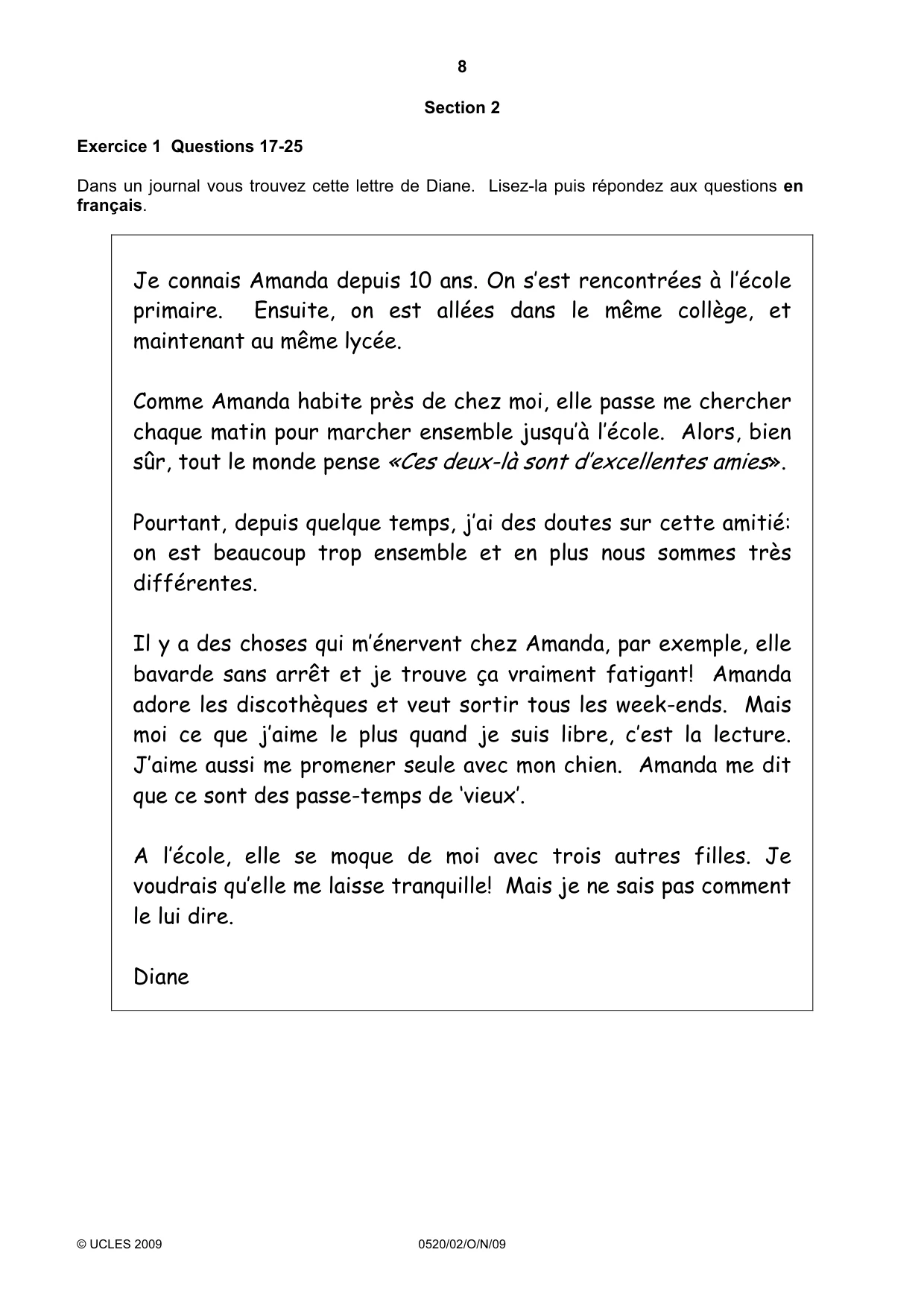 Cambridge IGCSE French - Foreign Language 0520 2009 Oct/Nov Paper 2 · Variant 1 question paper, page 8 of 16