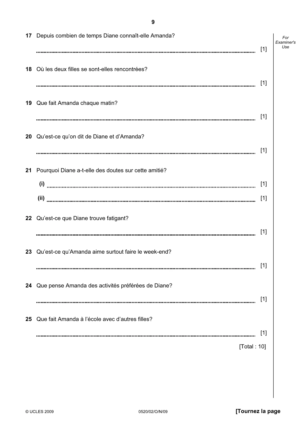 Cambridge IGCSE French - Foreign Language 0520 2009 Oct/Nov Paper 2 · Variant 1 question paper, page 9 of 16