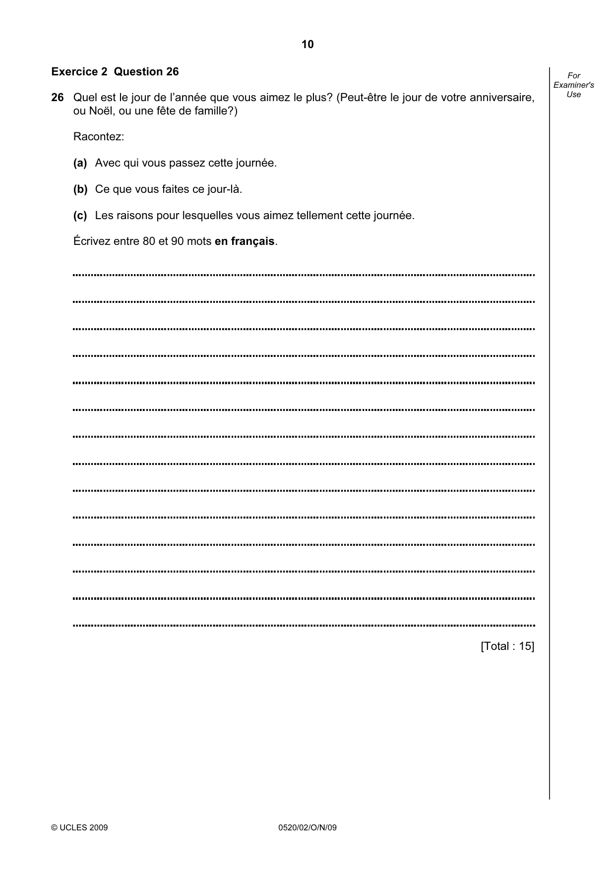 Cambridge IGCSE French - Foreign Language 0520 2009 Oct/Nov Paper 2 · Variant 1 question paper, page 10 of 16