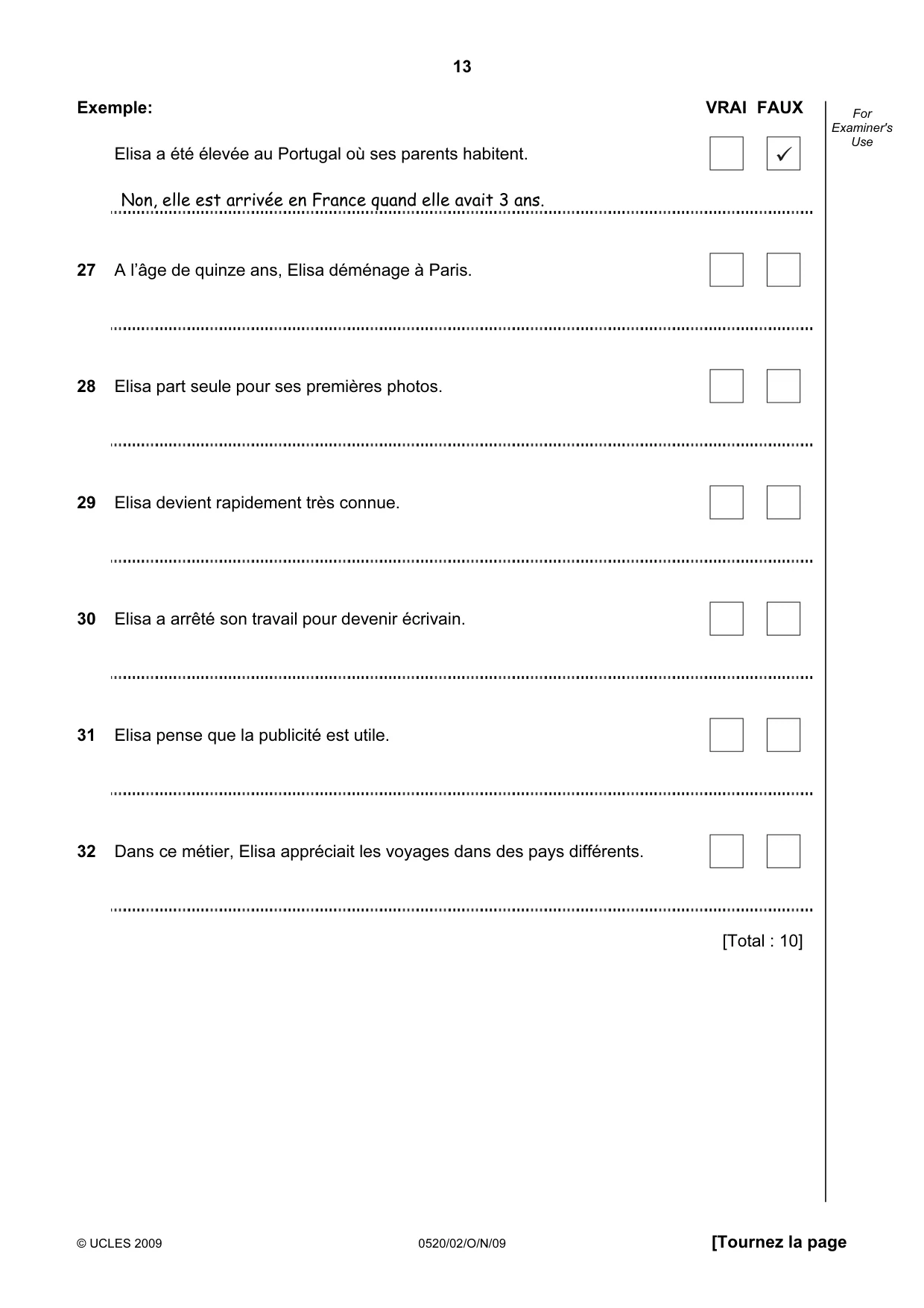 Cambridge IGCSE French - Foreign Language 0520 2009 Oct/Nov Paper 2 · Variant 1 question paper, page 13 of 16