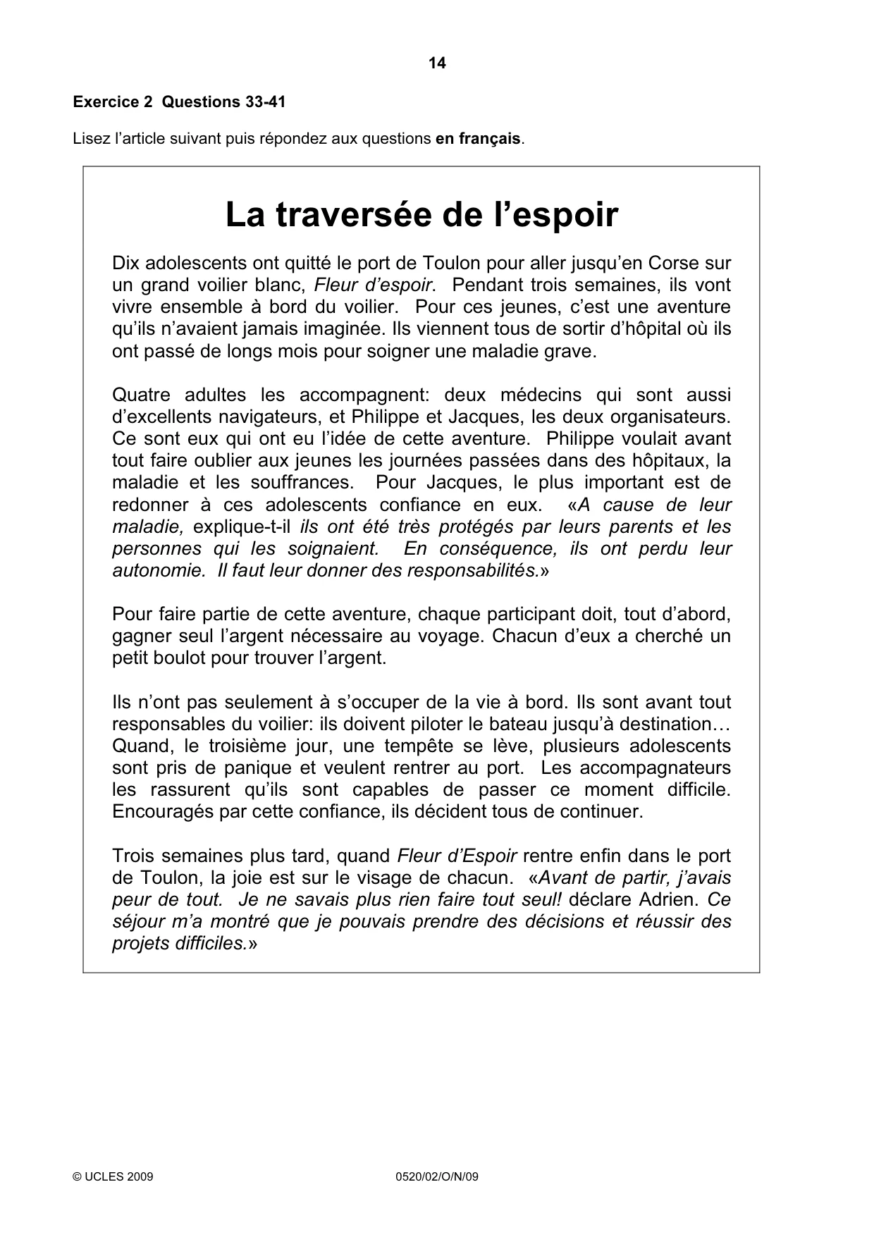 Cambridge IGCSE French - Foreign Language 0520 2009 Oct/Nov Paper 2 · Variant 1 question paper, page 14 of 16