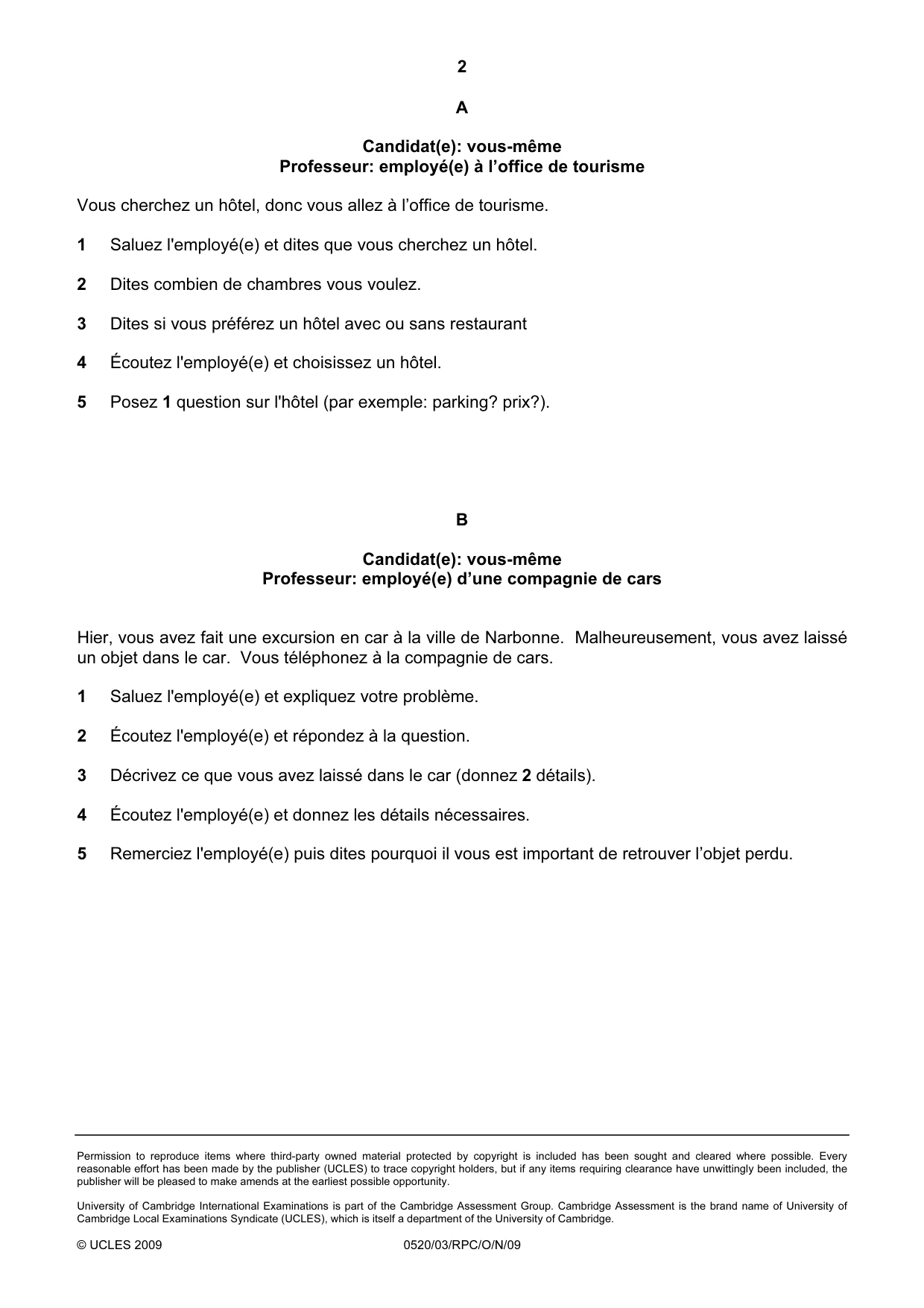 Cambridge IGCSE French - Foreign Language 0520 2009 Oct/Nov Paper 3 · Variant 1 question paper, page 4 of 18