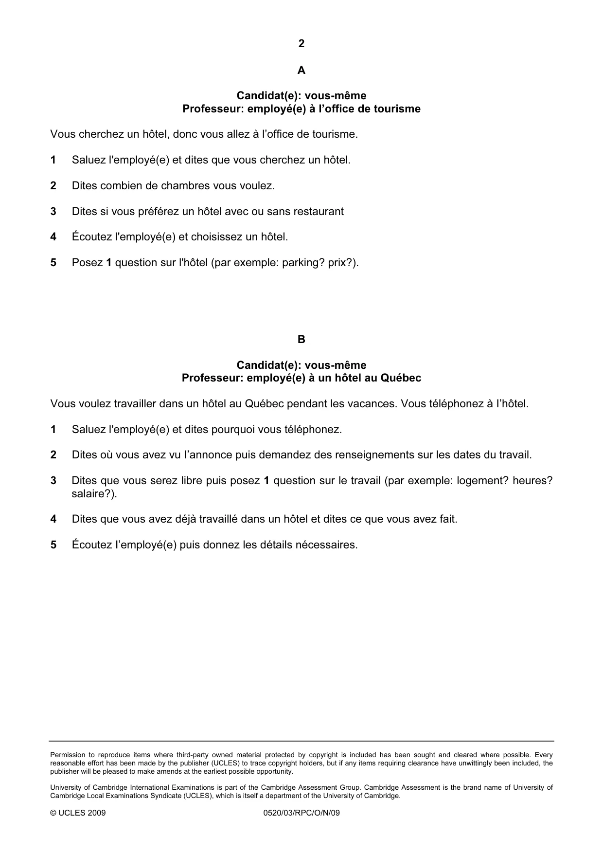 Cambridge IGCSE French - Foreign Language 0520 2009 Oct/Nov Paper 3 · Variant 1 question paper, page 6 of 18