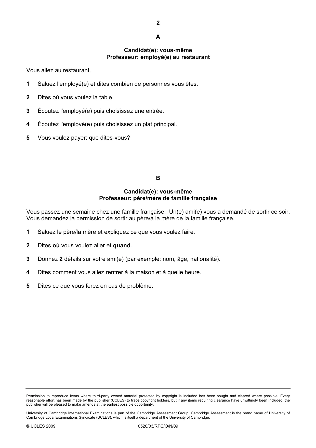 Cambridge IGCSE French - Foreign Language 0520 2009 Oct/Nov Paper 3 · Variant 1 question paper, page 8 of 18