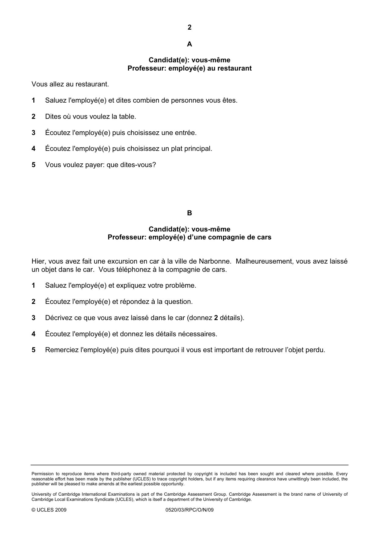 Cambridge IGCSE French - Foreign Language 0520 2009 Oct/Nov Paper 3 · Variant 1 question paper, page 10 of 18