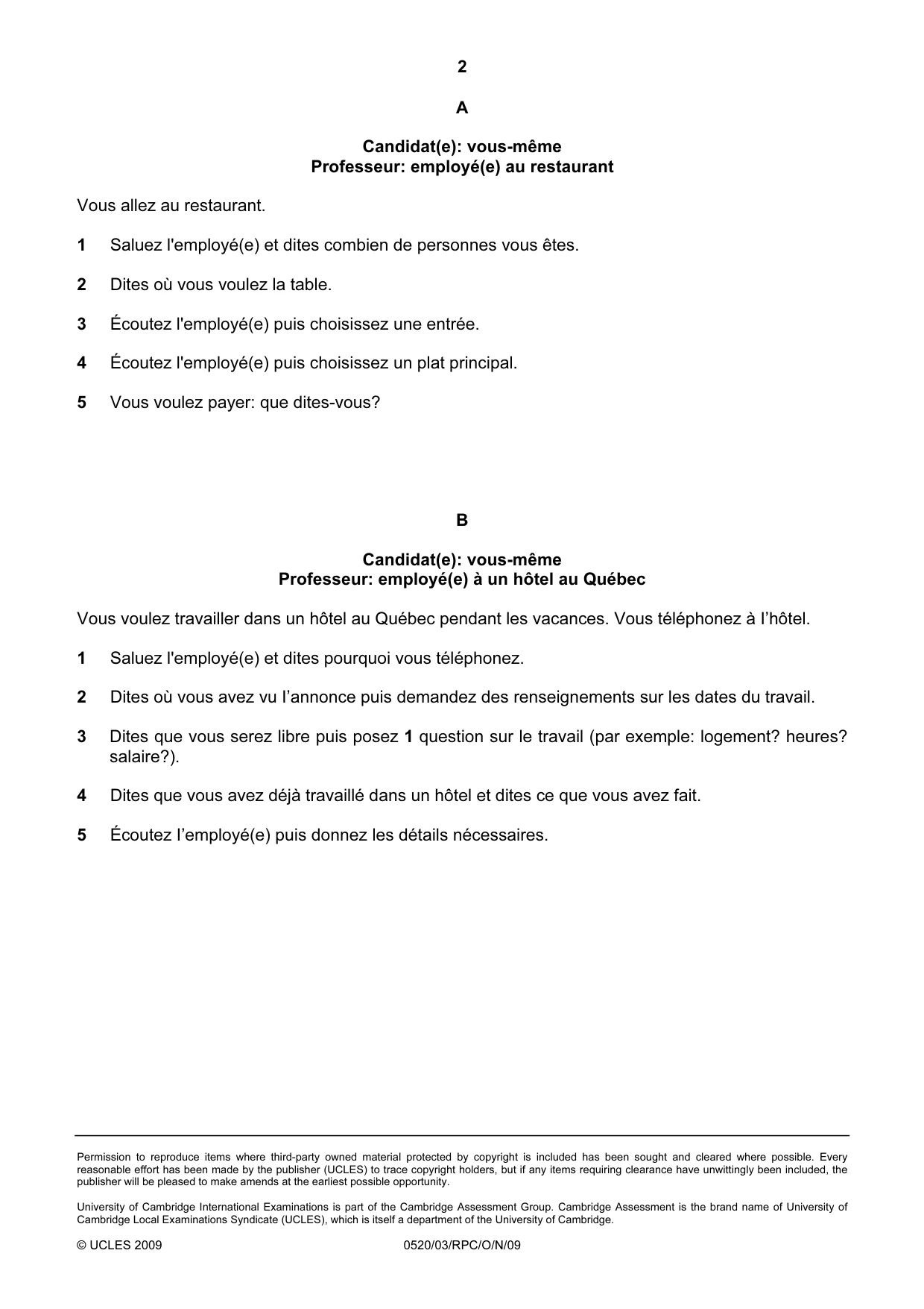 Cambridge IGCSE French - Foreign Language 0520 2009 Oct/Nov Paper 3 · Variant 1 question paper, page 12 of 18