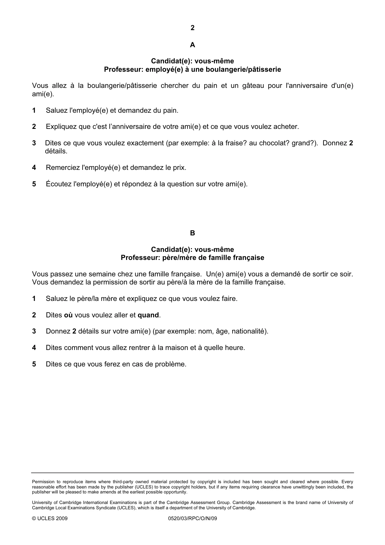 Cambridge IGCSE French - Foreign Language 0520 2009 Oct/Nov Paper 3 · Variant 1 question paper, page 14 of 18