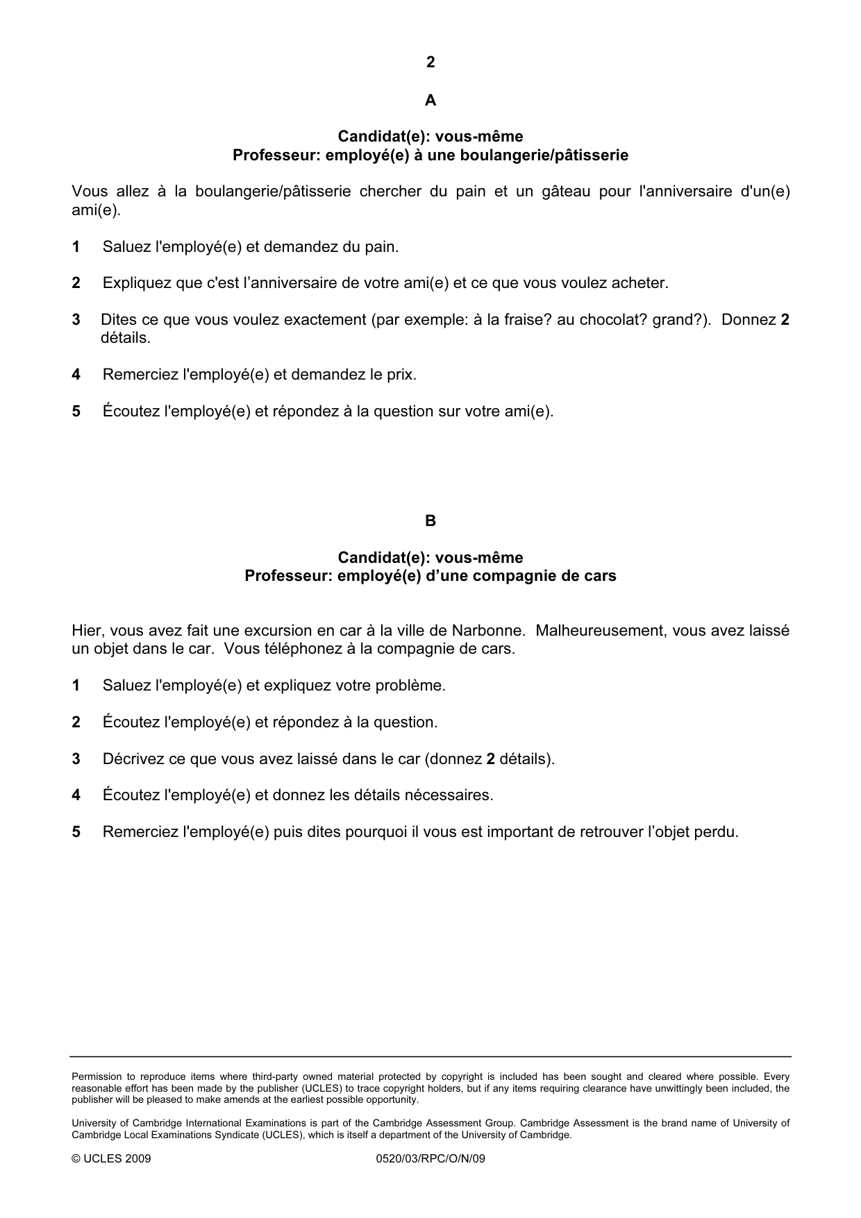 Cambridge IGCSE French - Foreign Language 0520 2009 Oct/Nov Paper 3 · Variant 1 question paper, page 16 of 18