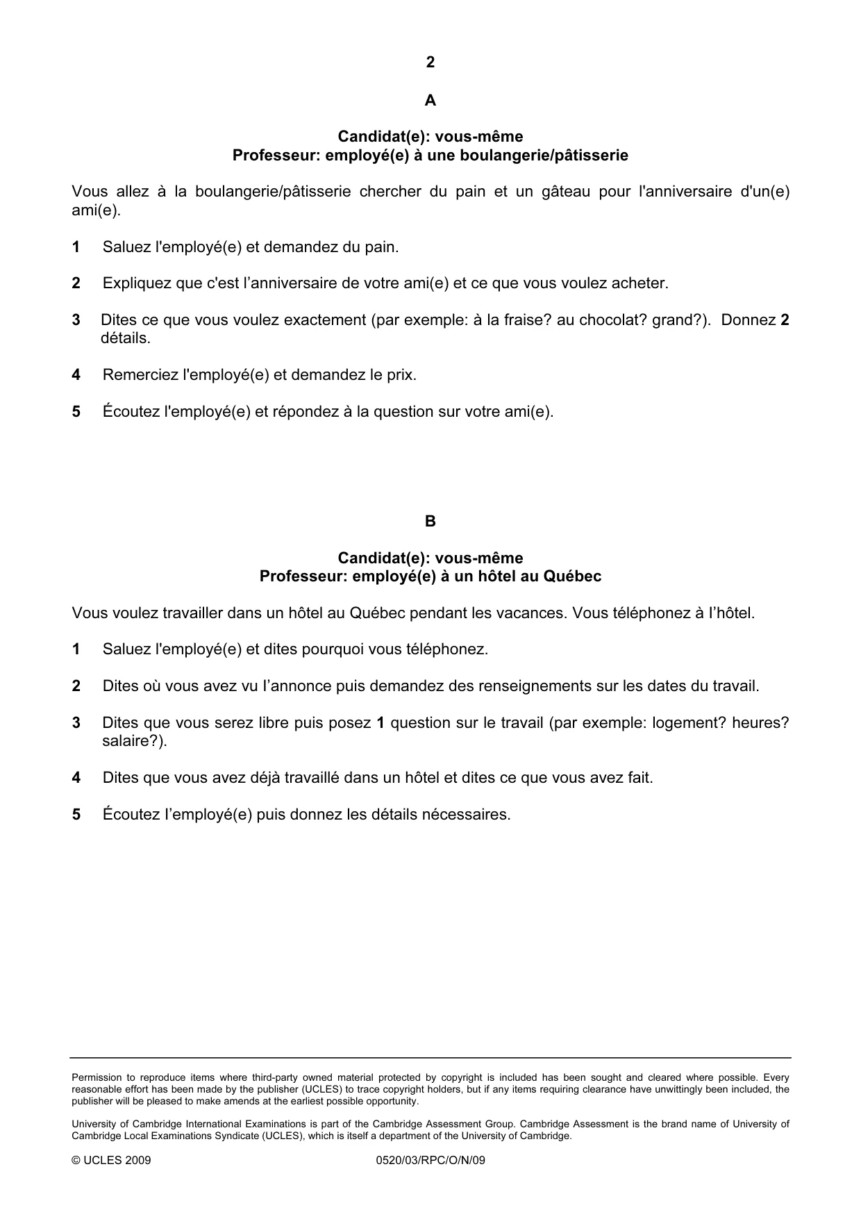 Cambridge IGCSE French - Foreign Language 0520 2009 Oct/Nov Paper 3 · Variant 1 question paper, page 18 of 18