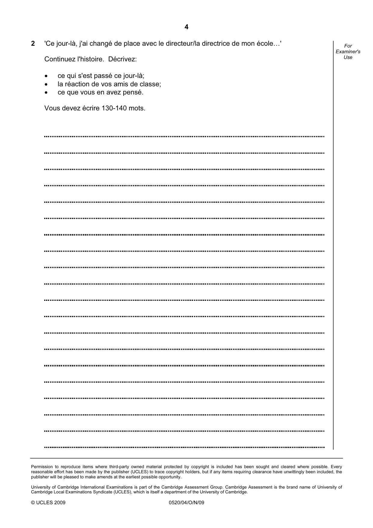 Cambridge IGCSE French - Foreign Language 0520 2009 Oct/Nov Paper 4 · Variant 1 question paper, page 4 of 4