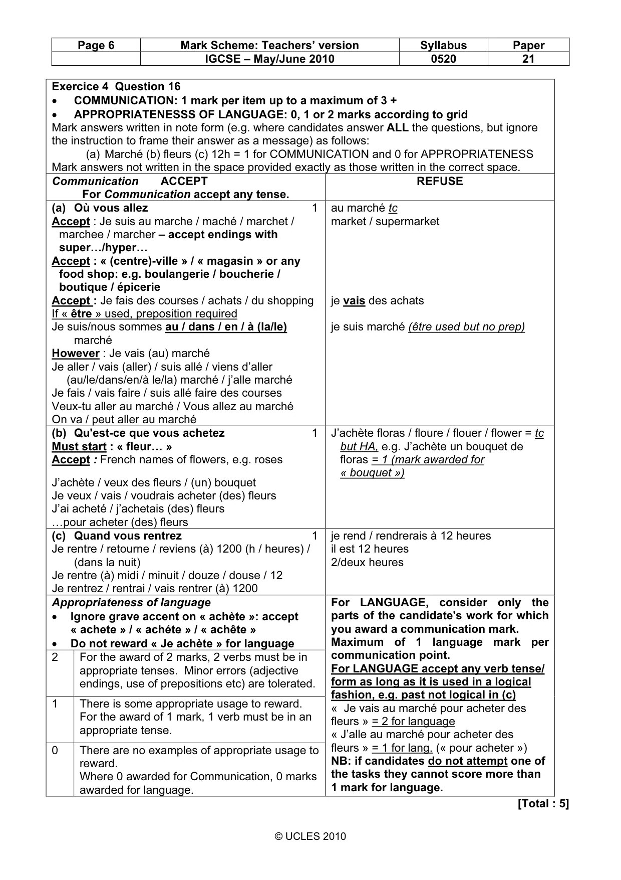 Mark scheme, page 6 of 14