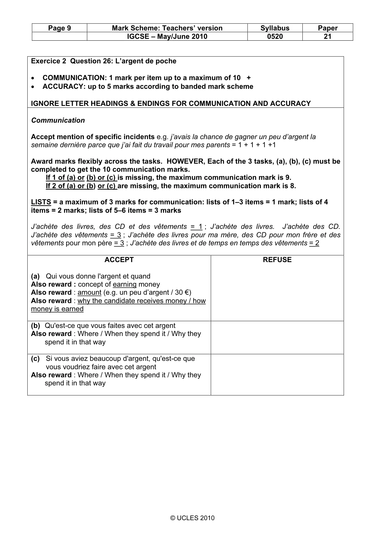 Mark scheme, page 9 of 14
