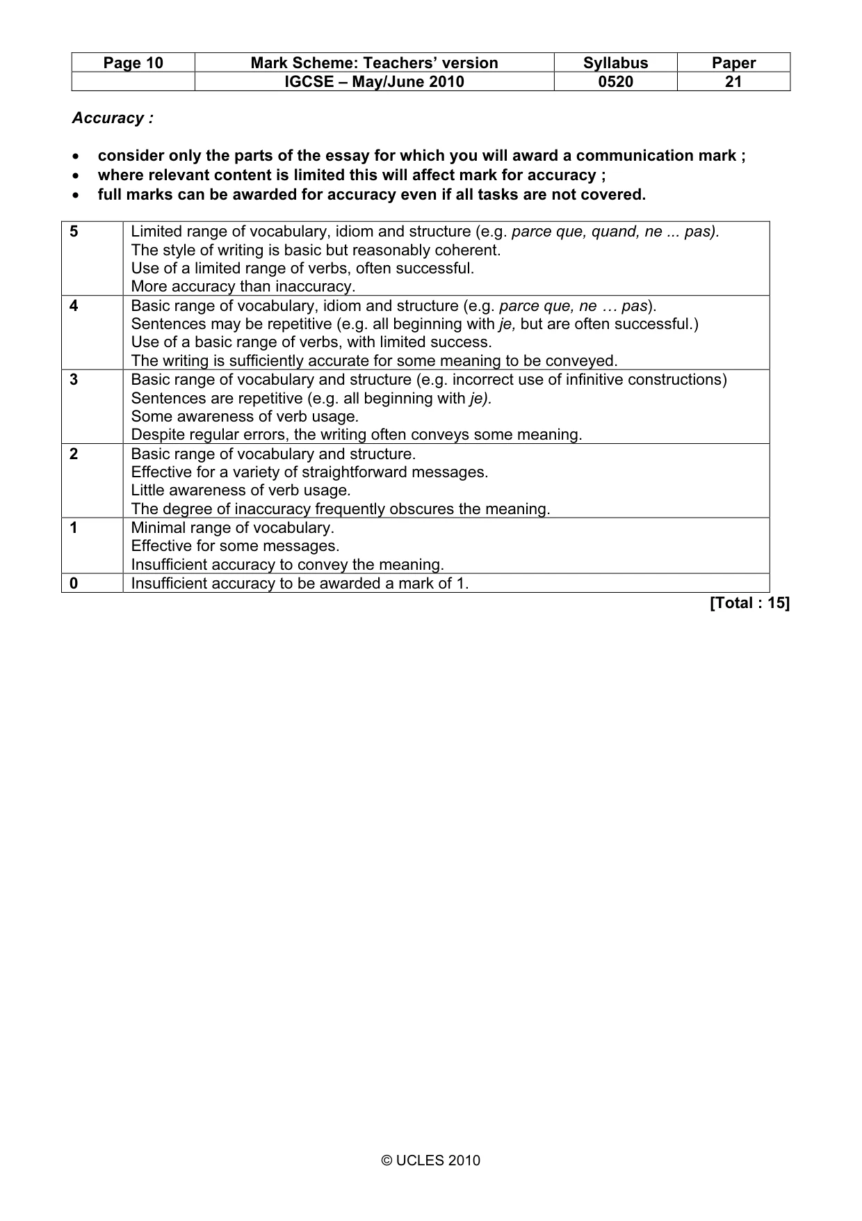 Mark scheme, page 10 of 14