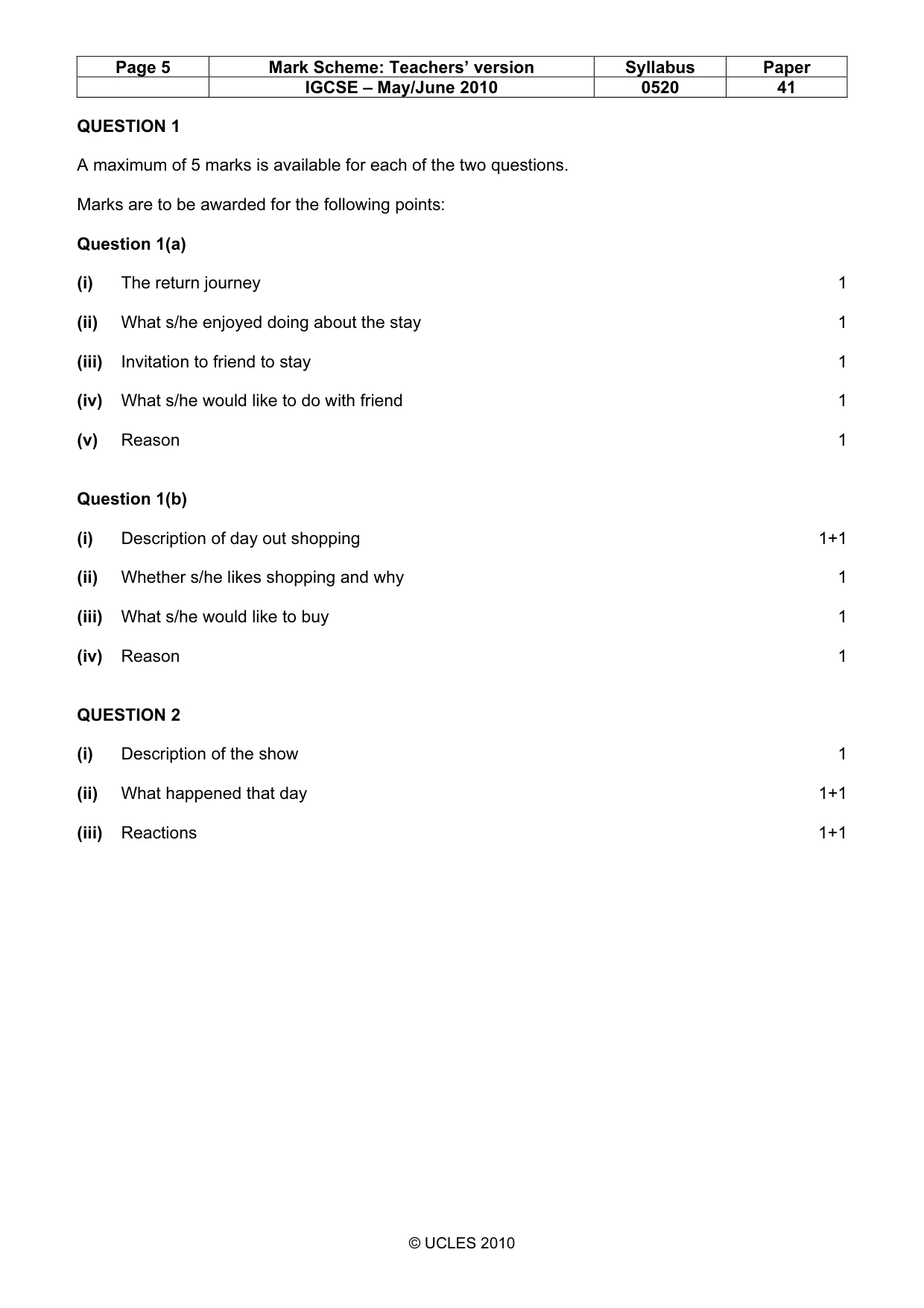 Mark scheme, page 5 of 16