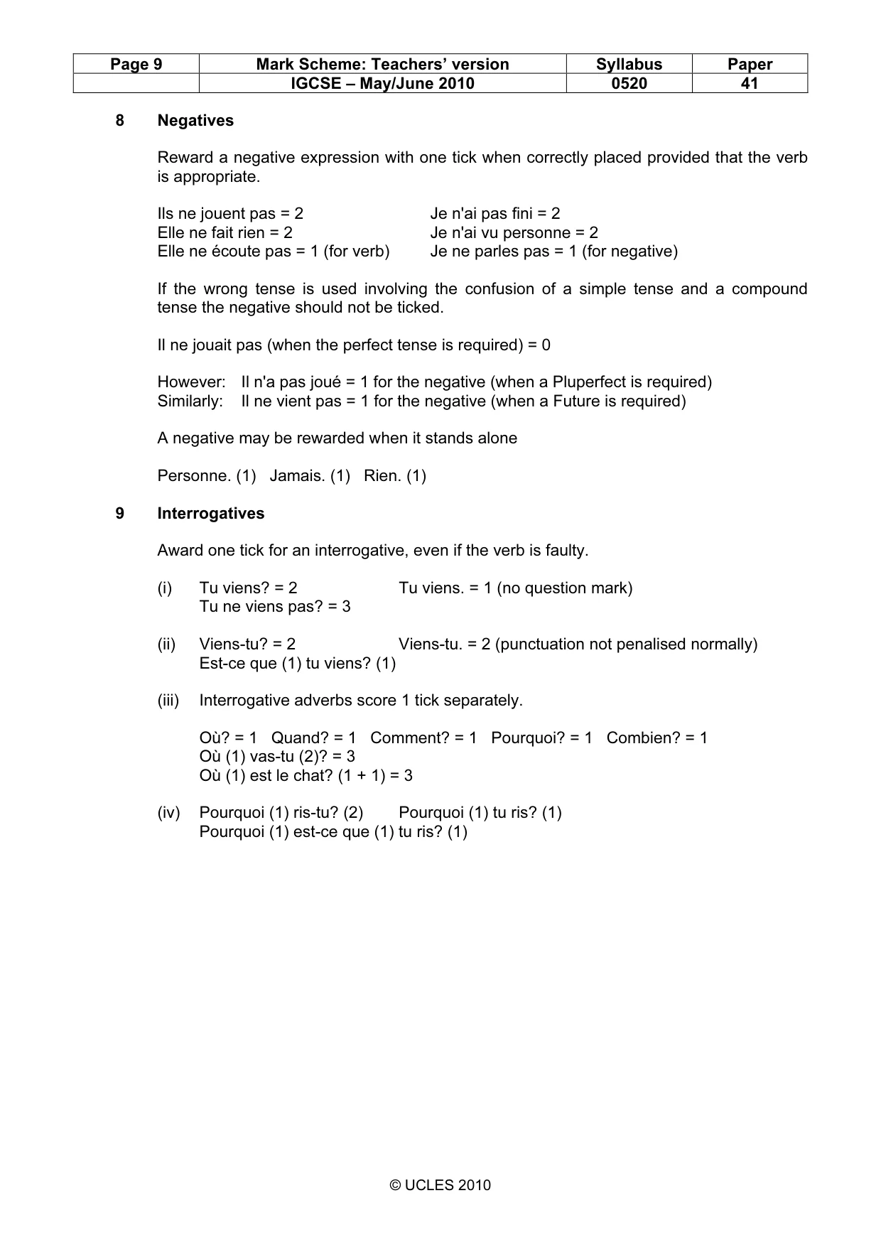 Mark scheme, page 9 of 16