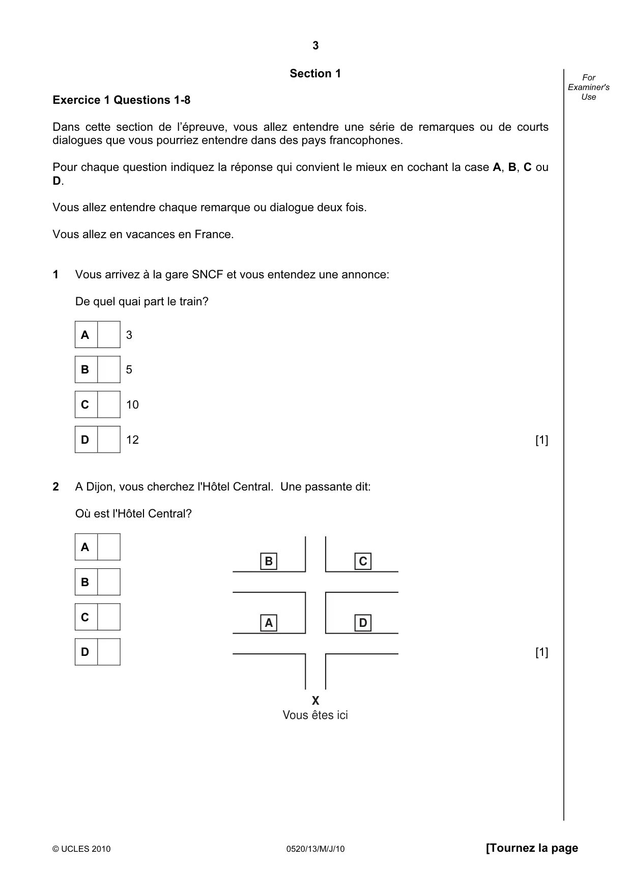 Cambridge IGCSE French - Foreign Language 0520 2010 May/June Paper 1 · Variant 3 question paper, page 3 of 12