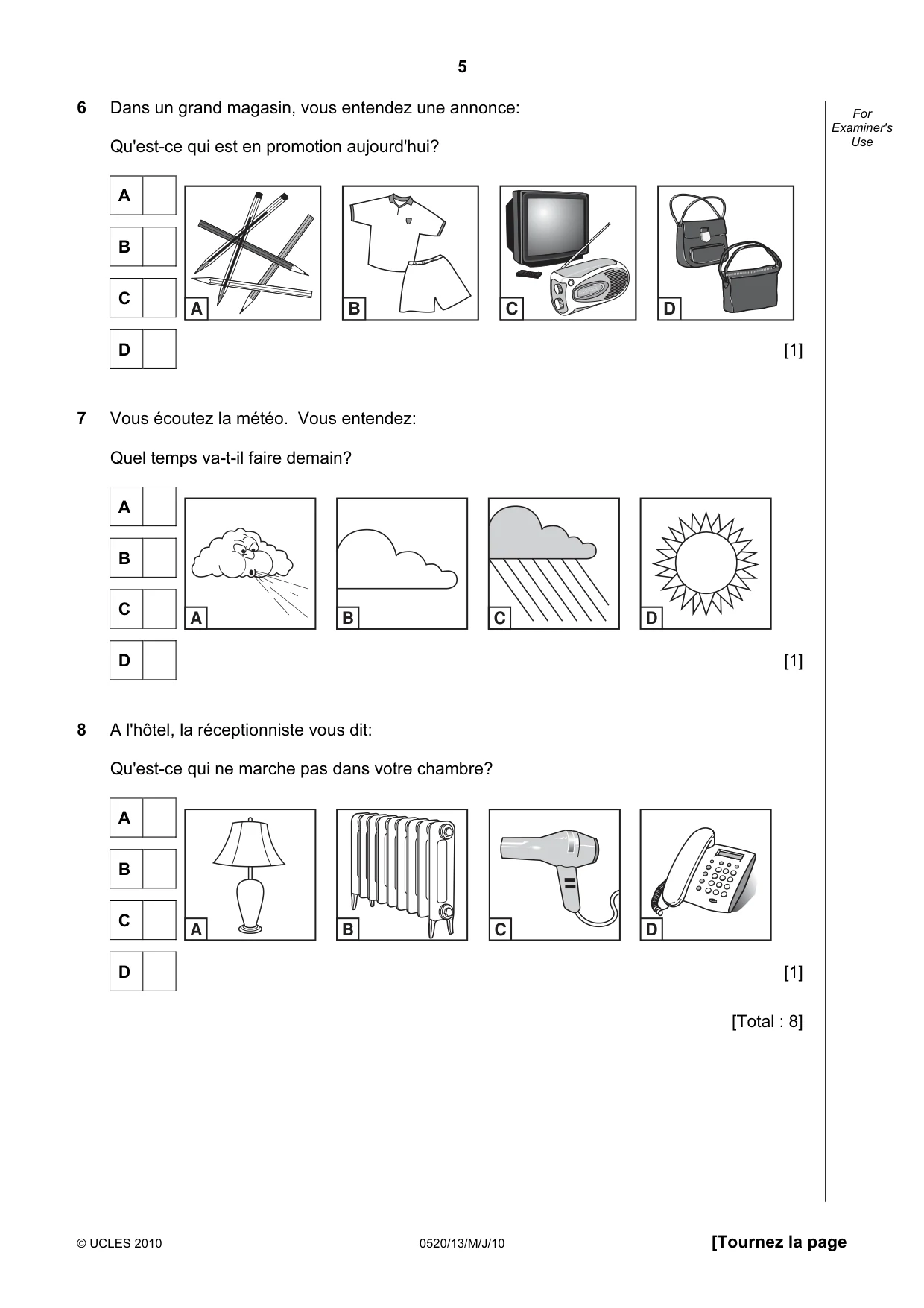 Cambridge IGCSE French - Foreign Language 0520 2010 May/June Paper 1 · Variant 3 question paper, page 5 of 12
