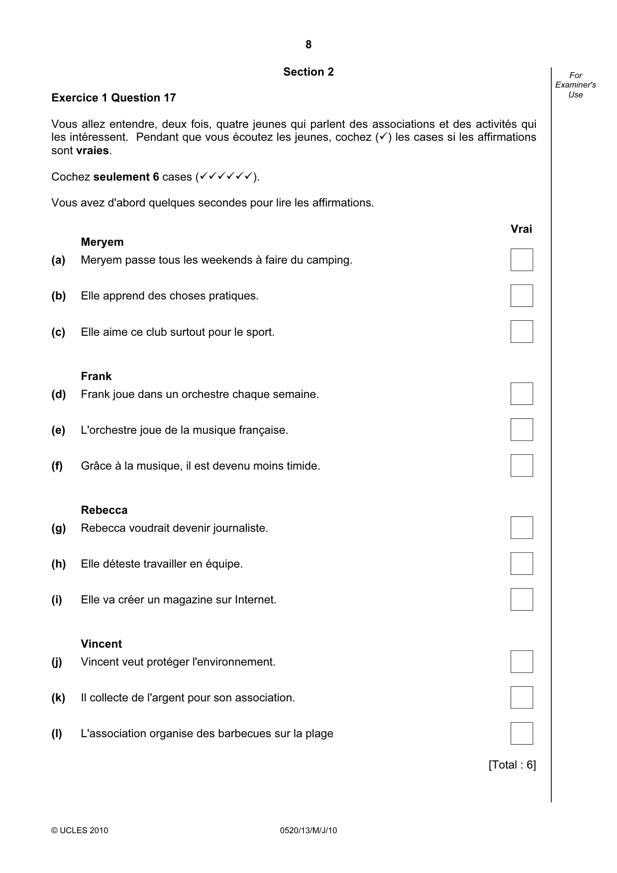 Cambridge IGCSE French - Foreign Language 0520 2010 May/June Paper 1 · Variant 3 question paper, page 8 of 12