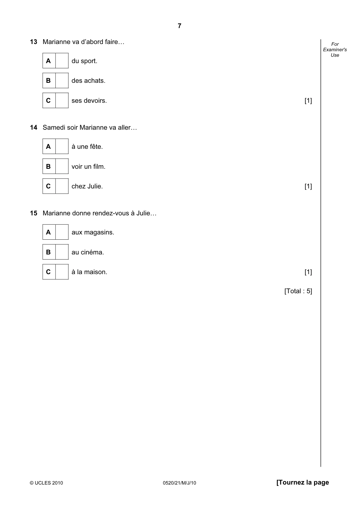 Cambridge IGCSE French - Foreign Language 0520 2010 May/June Paper 2 · Variant 1 question paper, page 7 of 20