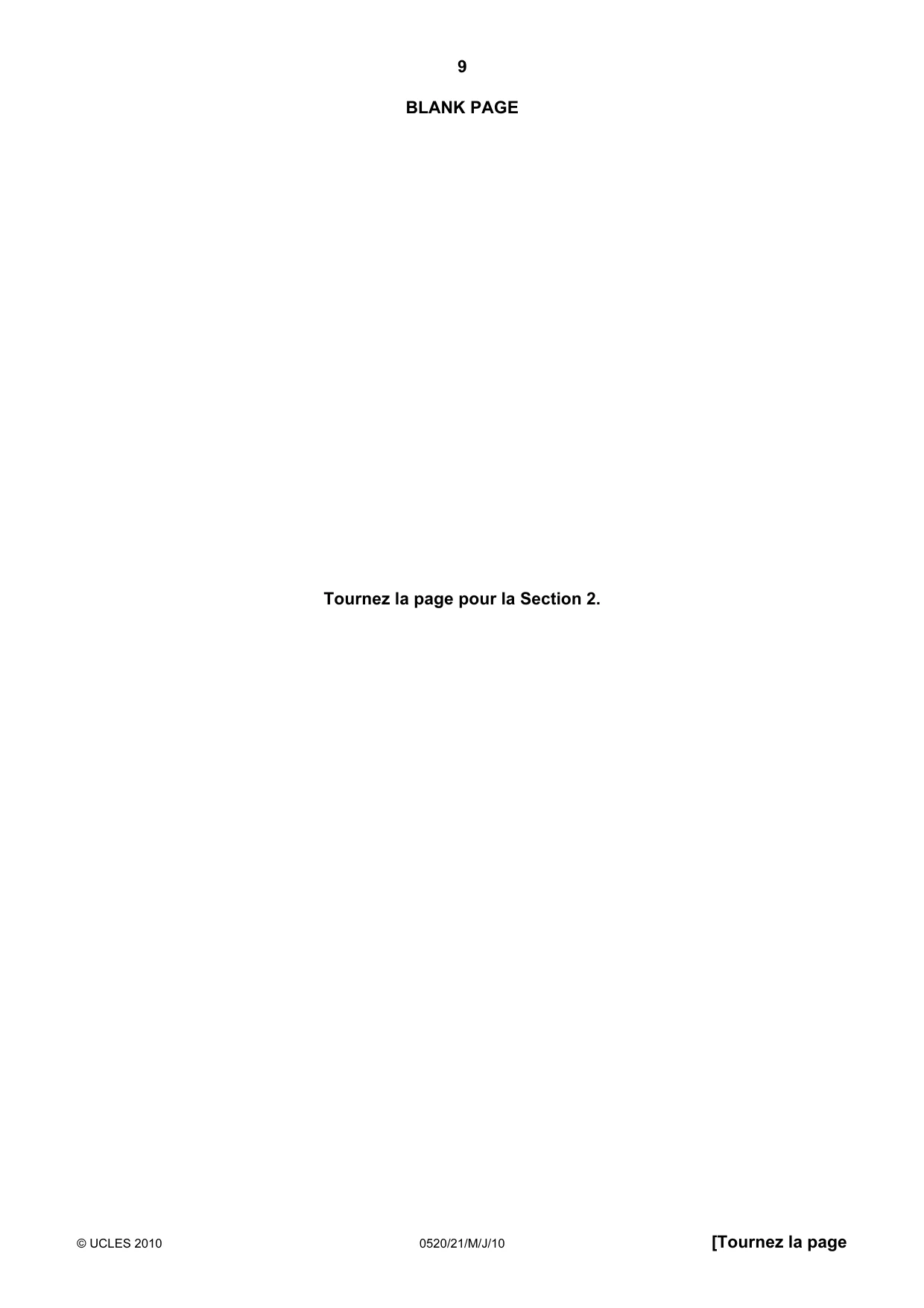 Cambridge IGCSE French - Foreign Language 0520 2010 May/June Paper 2 · Variant 1 question paper, page 9 of 20