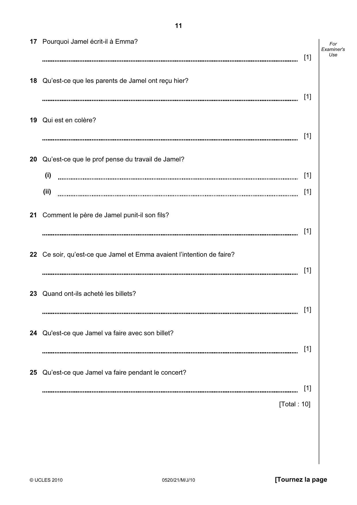Cambridge IGCSE French - Foreign Language 0520 2010 May/June Paper 2 · Variant 1 question paper, page 11 of 20