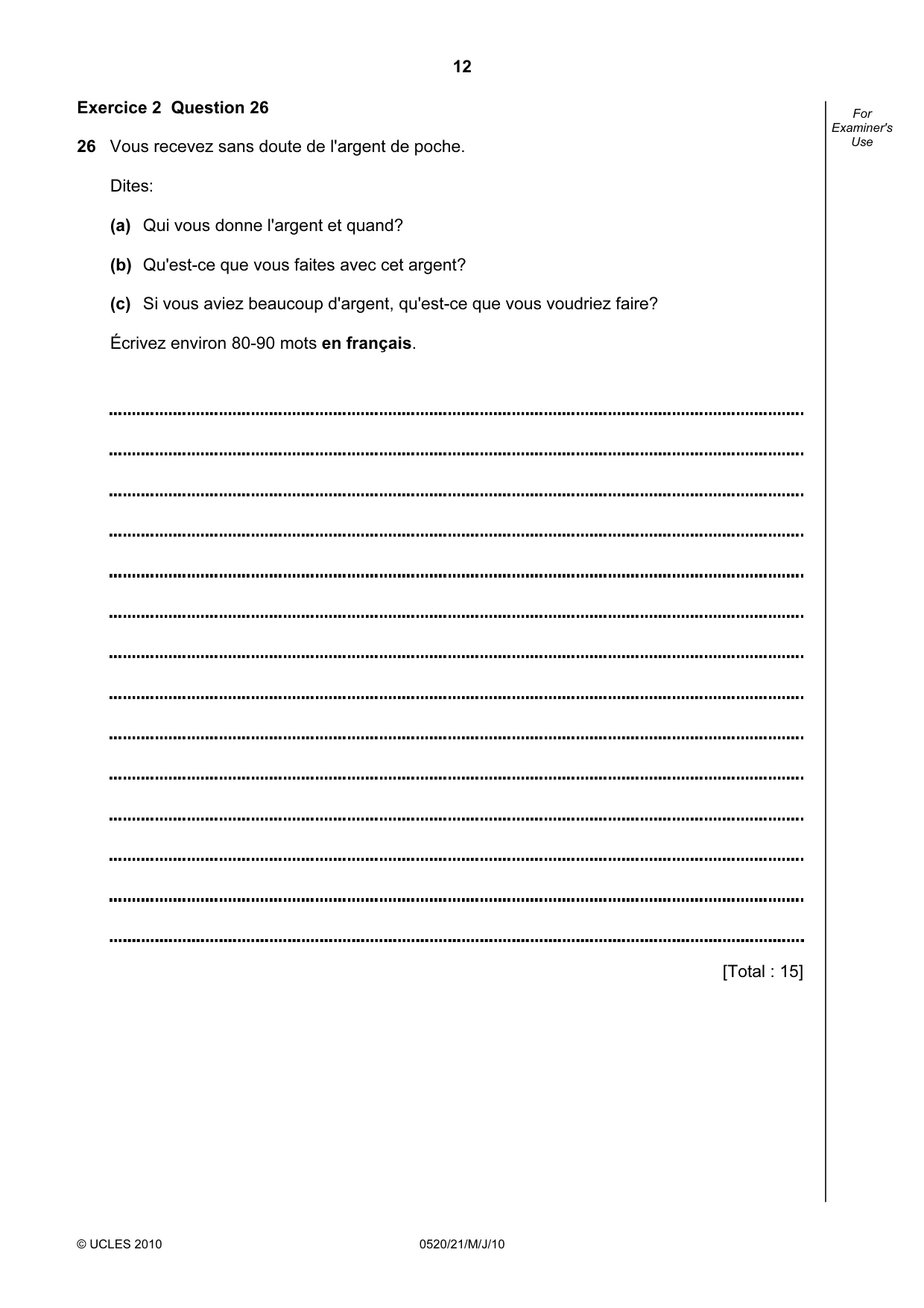 Cambridge IGCSE French - Foreign Language 0520 2010 May/June Paper 2 · Variant 1 question paper, page 12 of 20