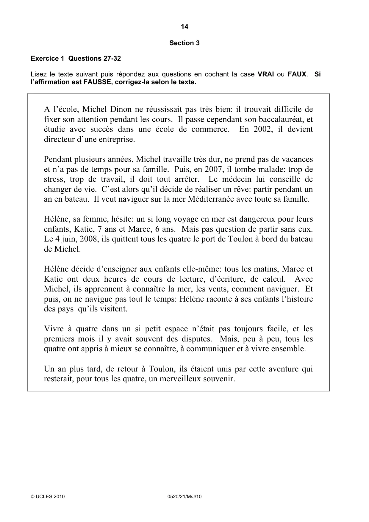 Cambridge IGCSE French - Foreign Language 0520 2010 May/June Paper 2 · Variant 1 question paper, page 14 of 20