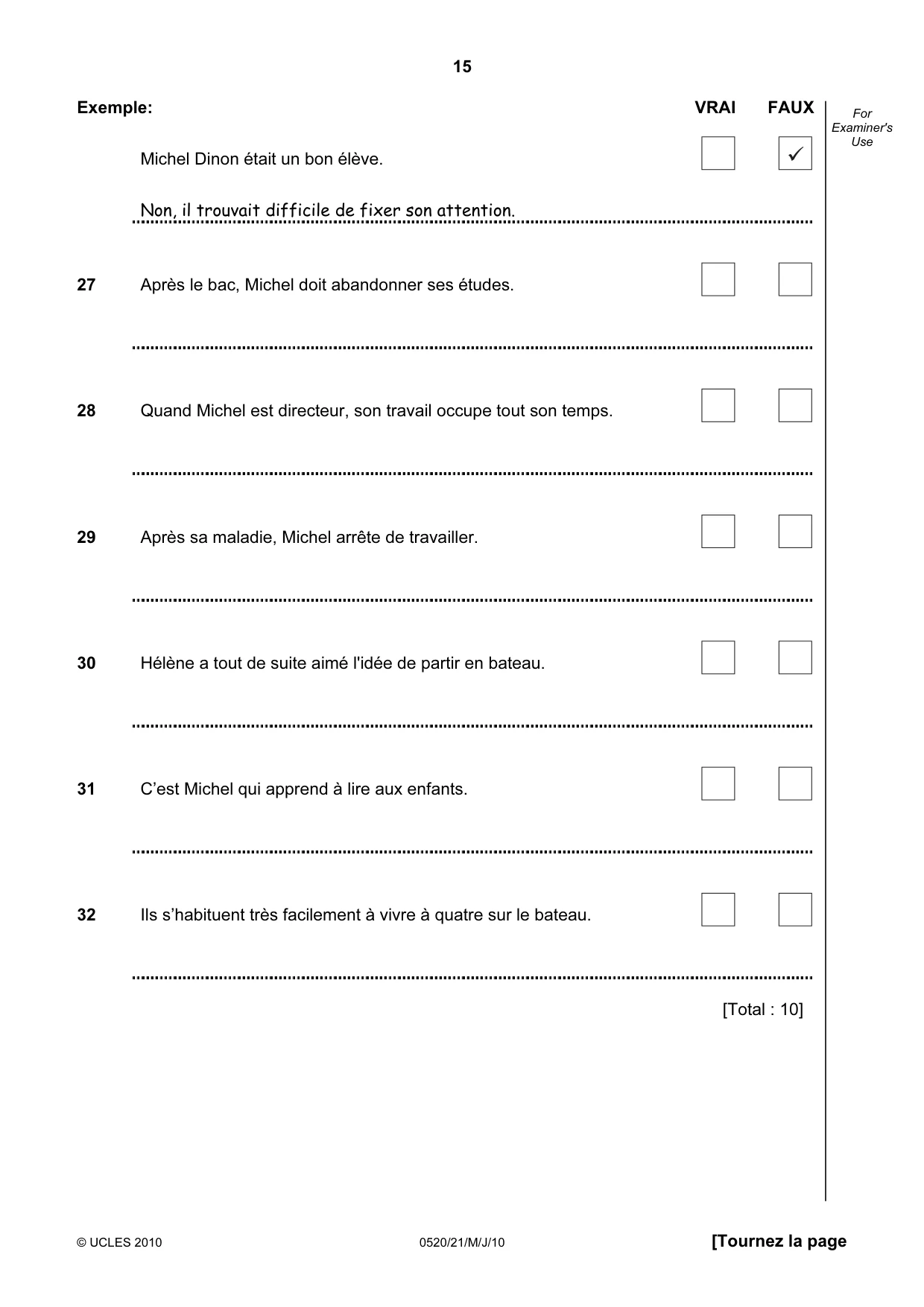 Cambridge IGCSE French - Foreign Language 0520 2010 May/June Paper 2 · Variant 1 question paper, page 15 of 20