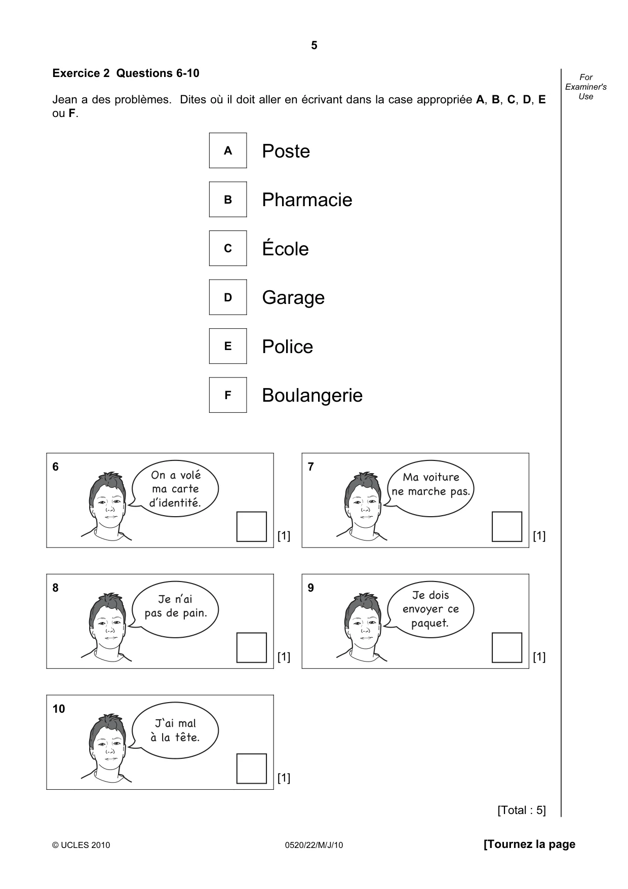 Cambridge IGCSE French - Foreign Language 0520 2010 May/June Paper 2 · Variant 2 question paper, page 5 of 20