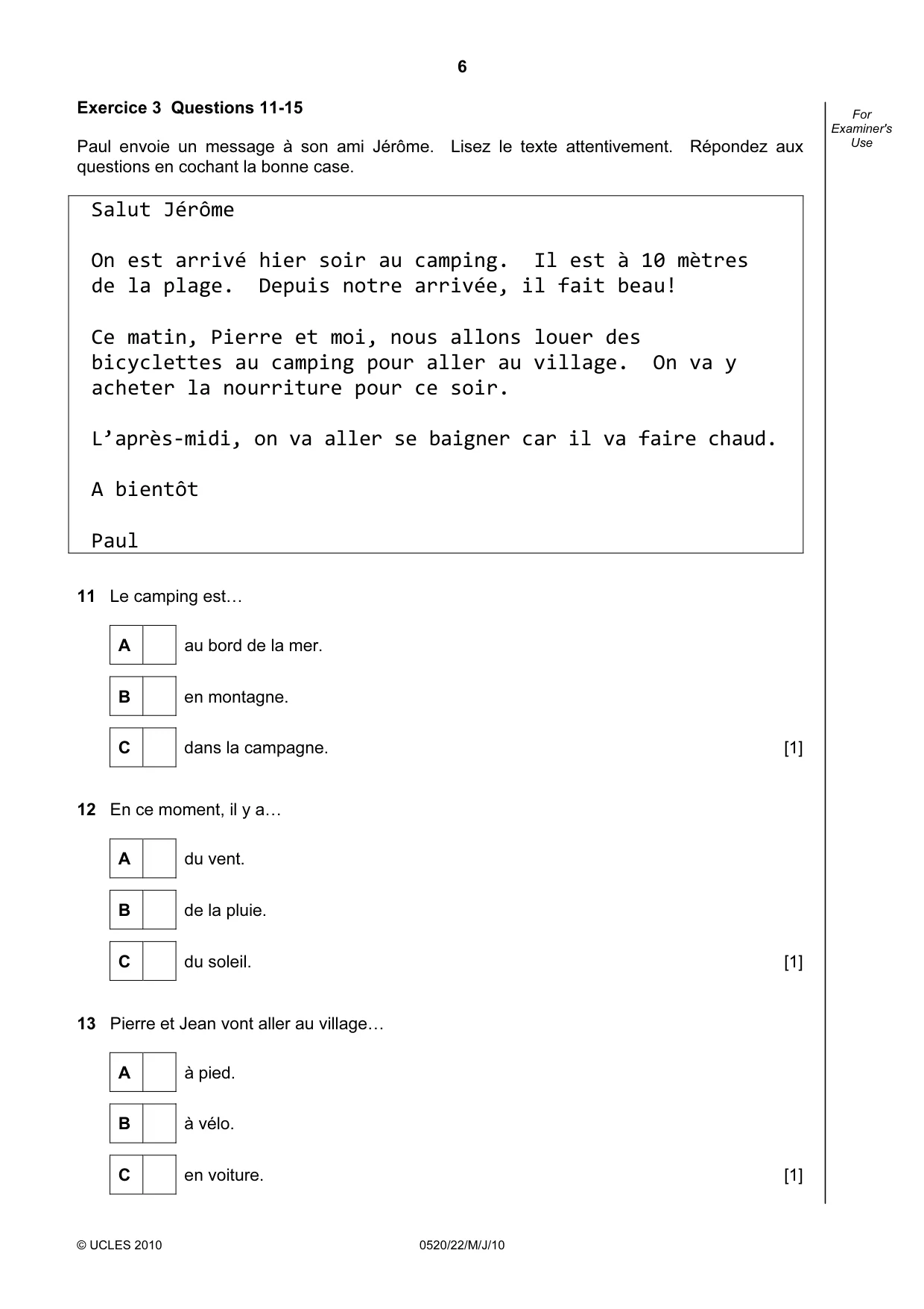 Cambridge IGCSE French - Foreign Language 0520 2010 May/June Paper 2 · Variant 2 question paper, page 6 of 20