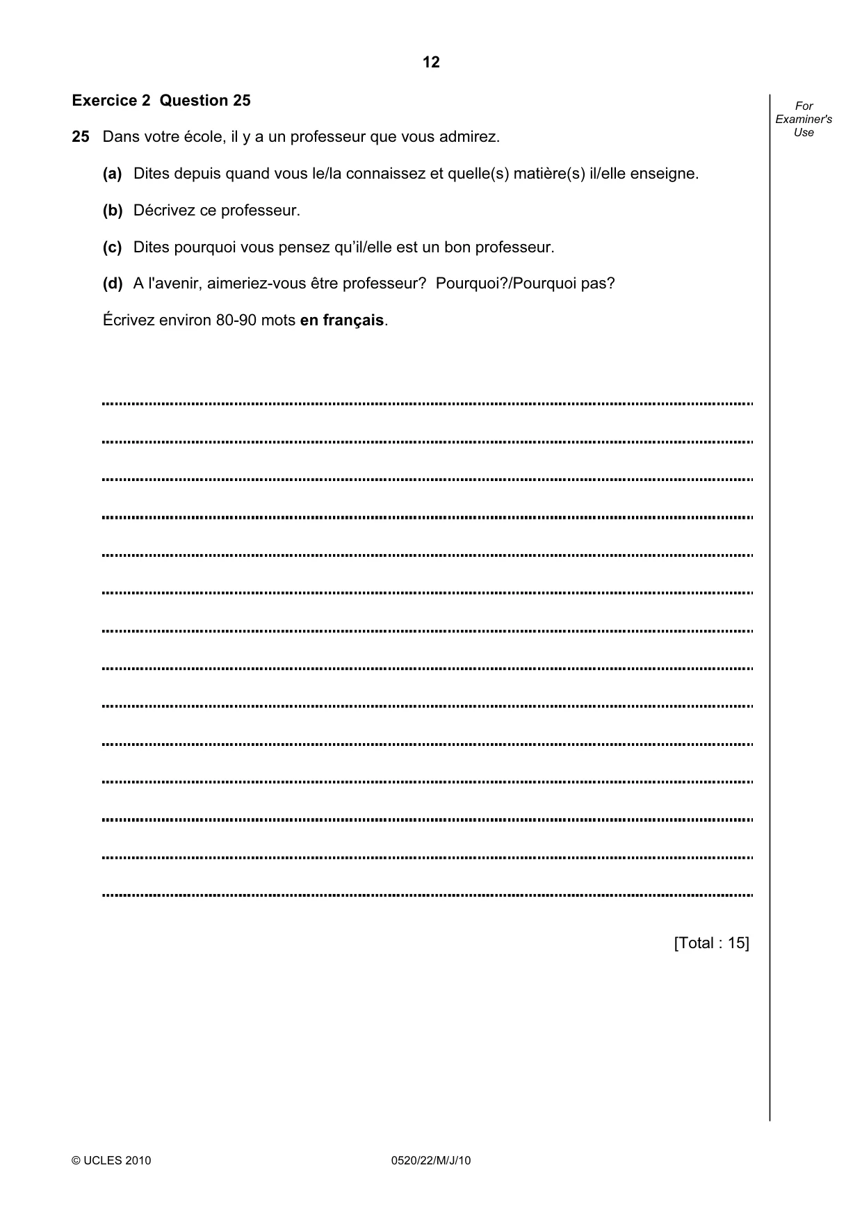 Cambridge IGCSE French - Foreign Language 0520 2010 May/June Paper 2 · Variant 2 question paper, page 12 of 20